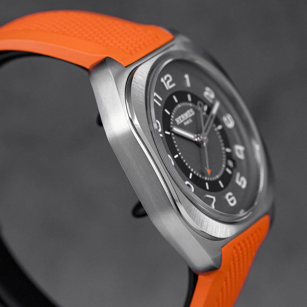 HERMES H08 TITANIUM BLACK DIAL ORANGE RUBBER STRAP (2023) IDWX