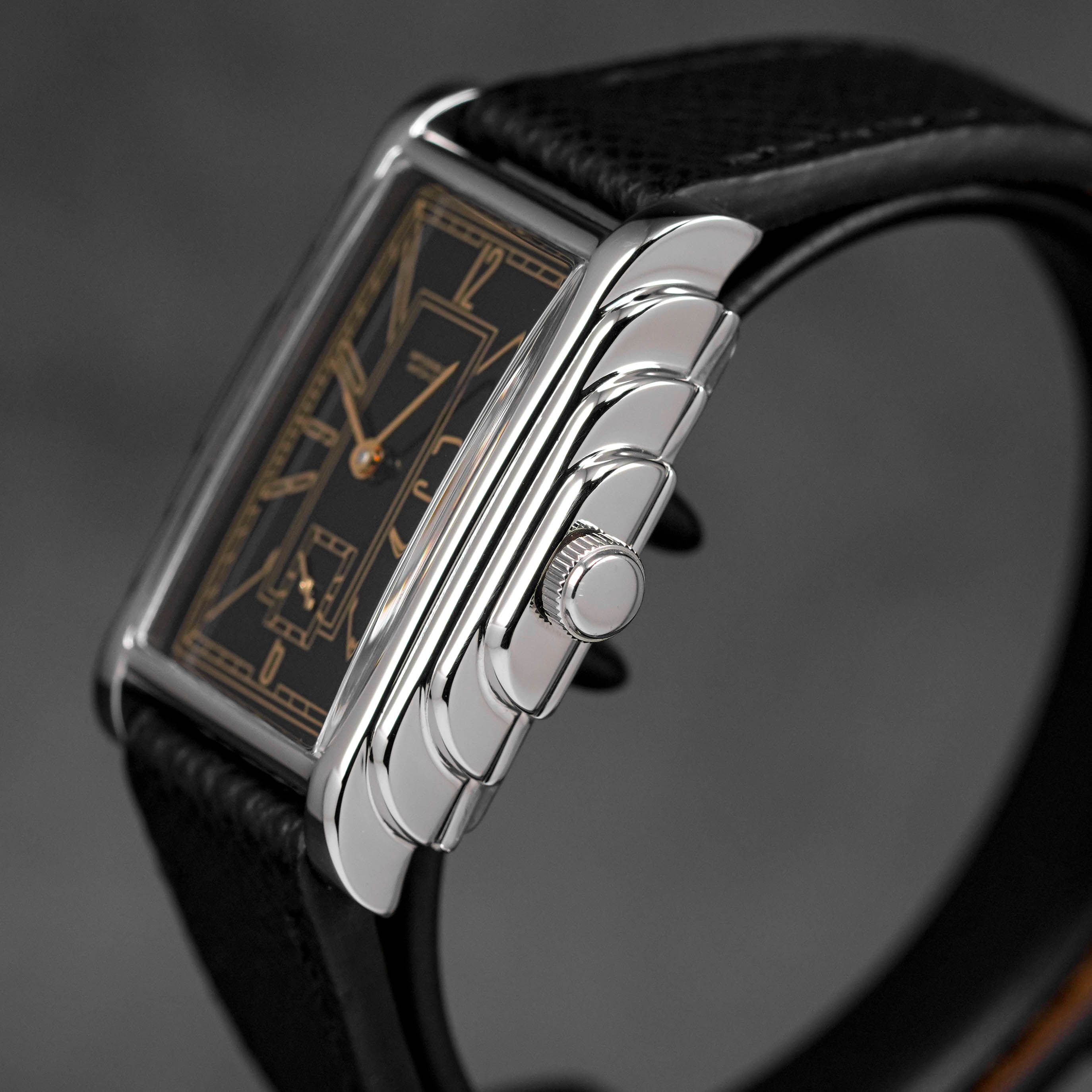 ART DECO GILT STEEL BLACK DIAL LEATHER STRAP (2023)