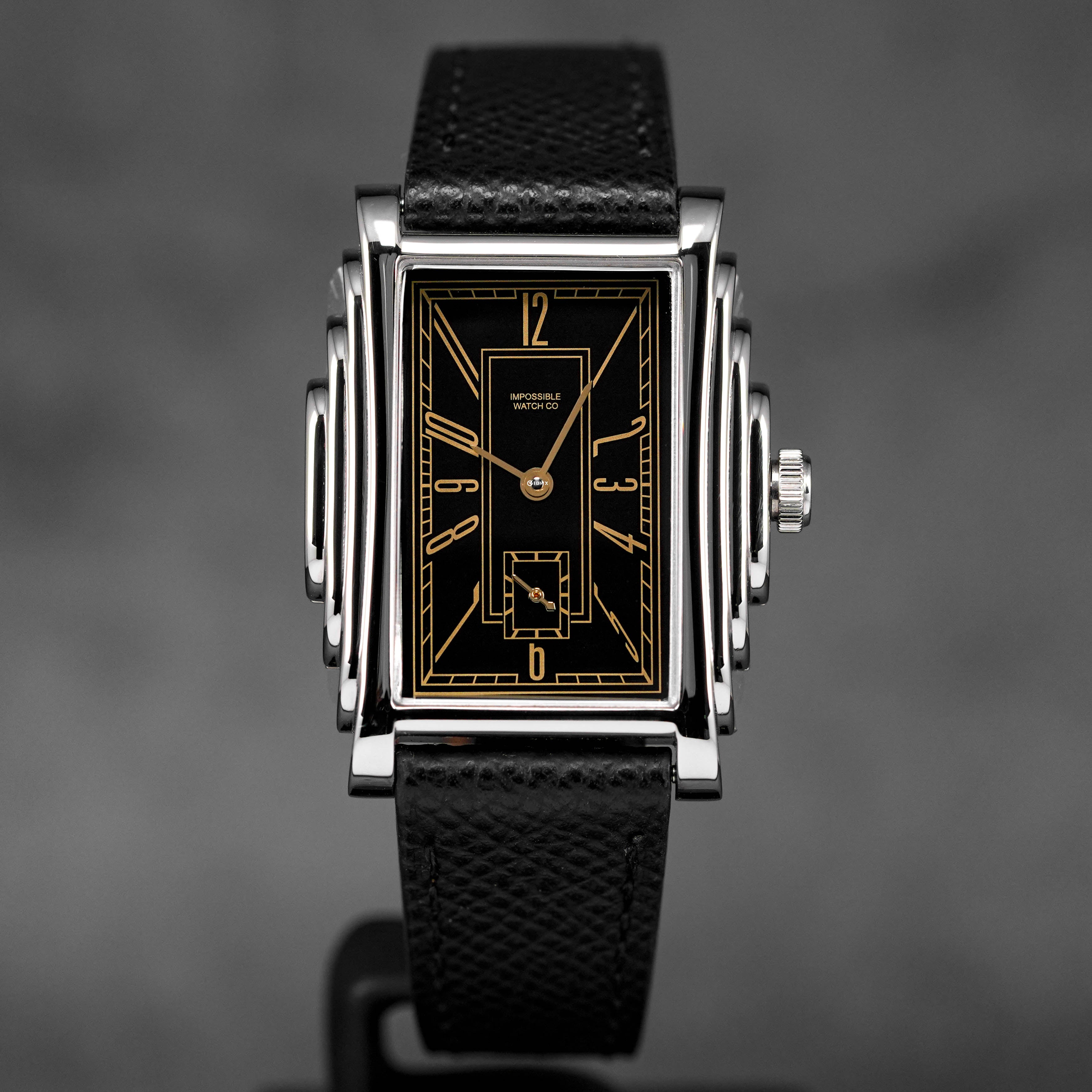 ART DECO GILT STEEL BLACK DIAL LEATHER STRAP (2023)