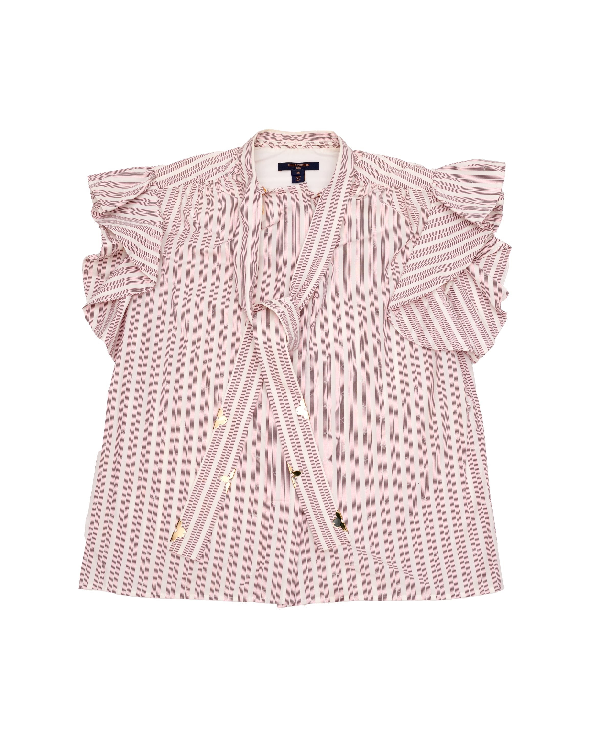 LADIES SHIRT WITH ZIPPER STRIPES PINK X WHITE SIZE 36