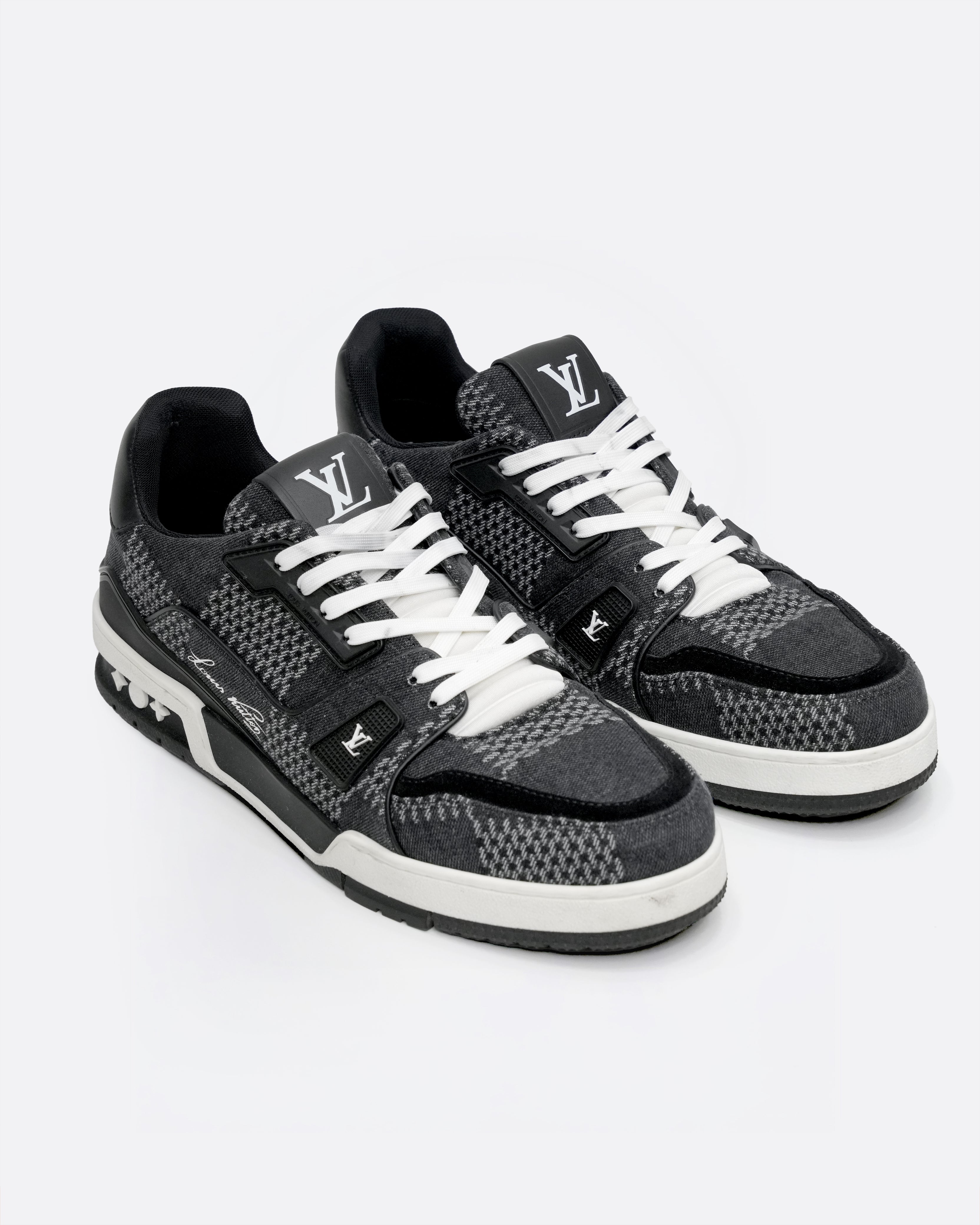 TRAINER LINE 2024 DENIM SNEAKERS DAMIER LOGO BLACK - SIZE 8