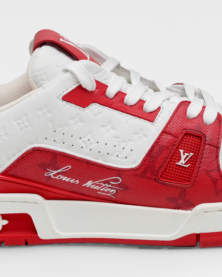 TRAINER LINE 22 YEARS LEATHER SNEAKERS MEN WHITE X RED MONOGRAM MINI