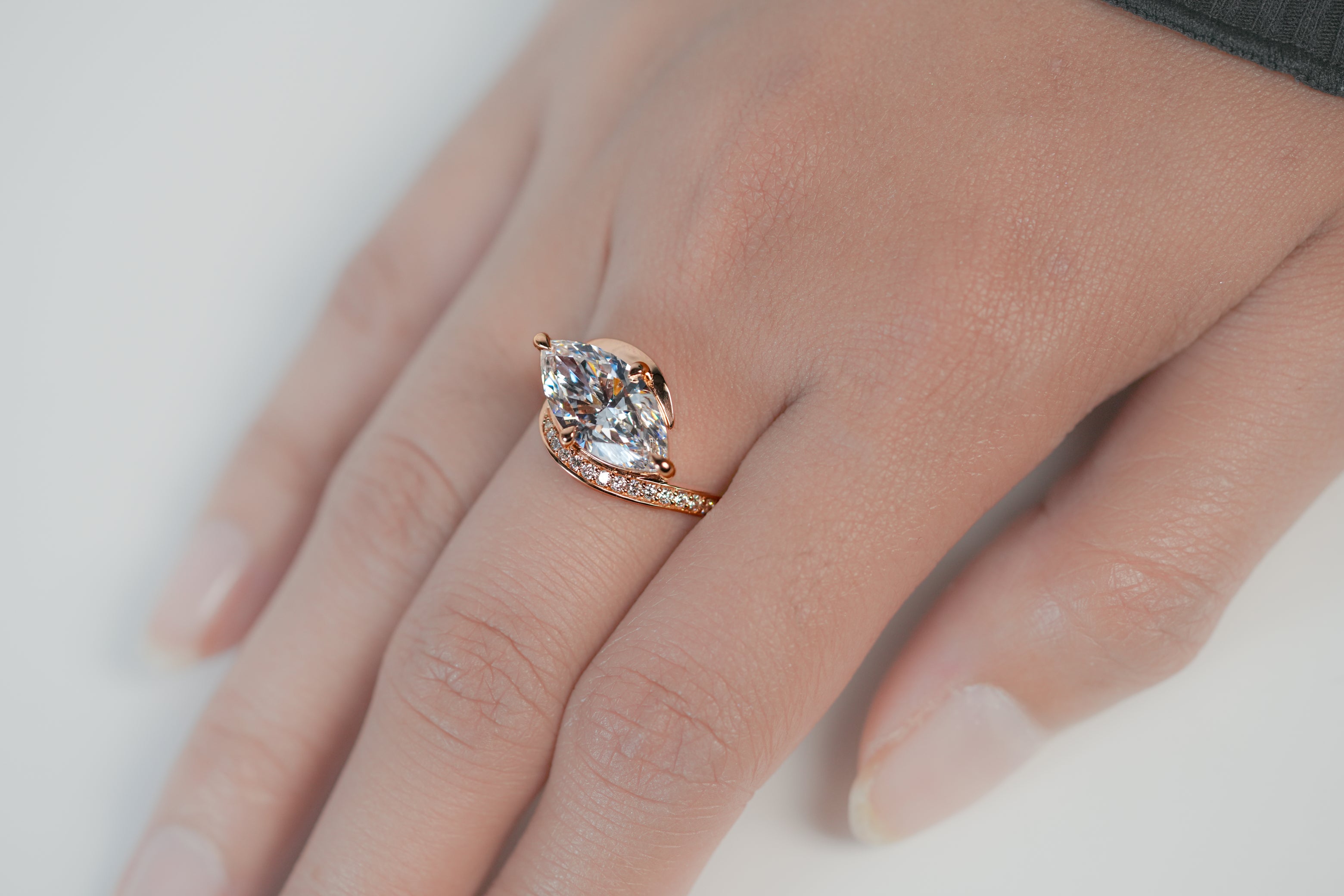ELIZABETH ROSEGOLD RING 3CT MARQUISE CUT LAB DIAMOND