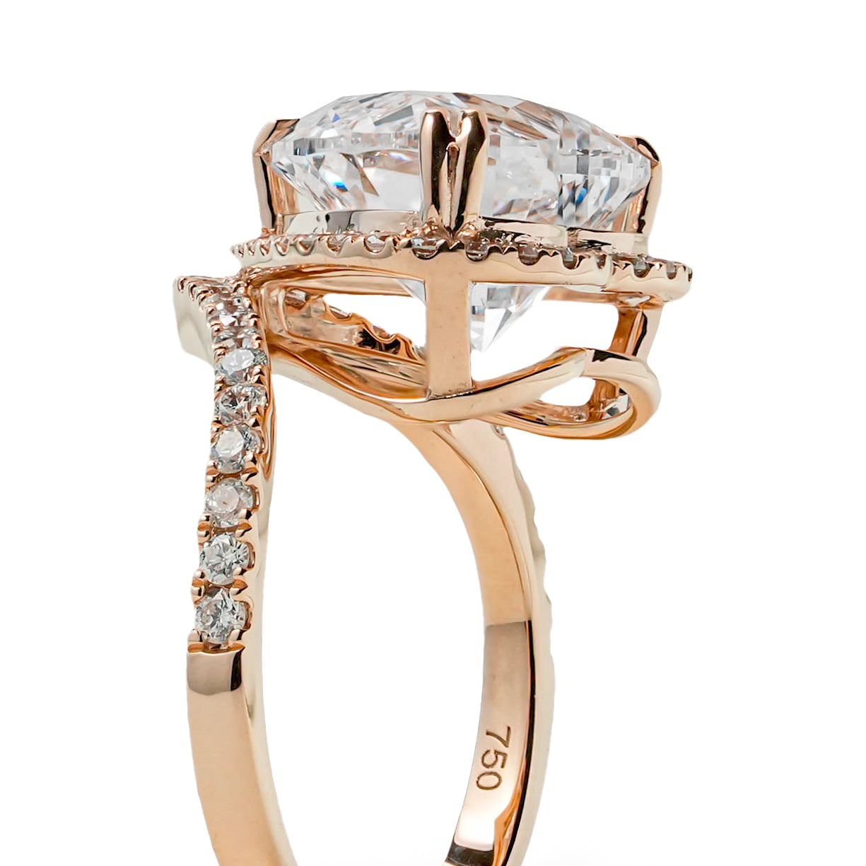 IVY ROSEGOLD RING 5CT HEART CUT LAB DIAMOND