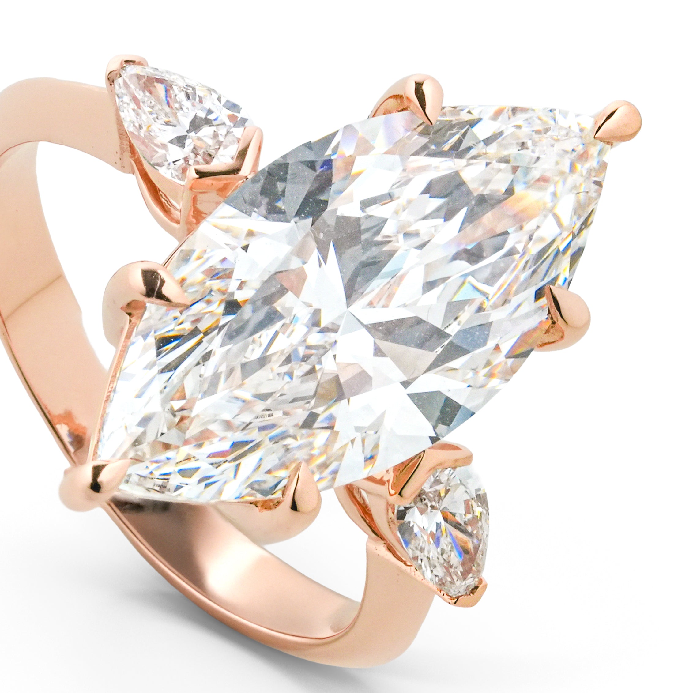 EMILY ROSEGOLD THREE STONE RING 5CT MARQUISE CUT LAB DIAMOND