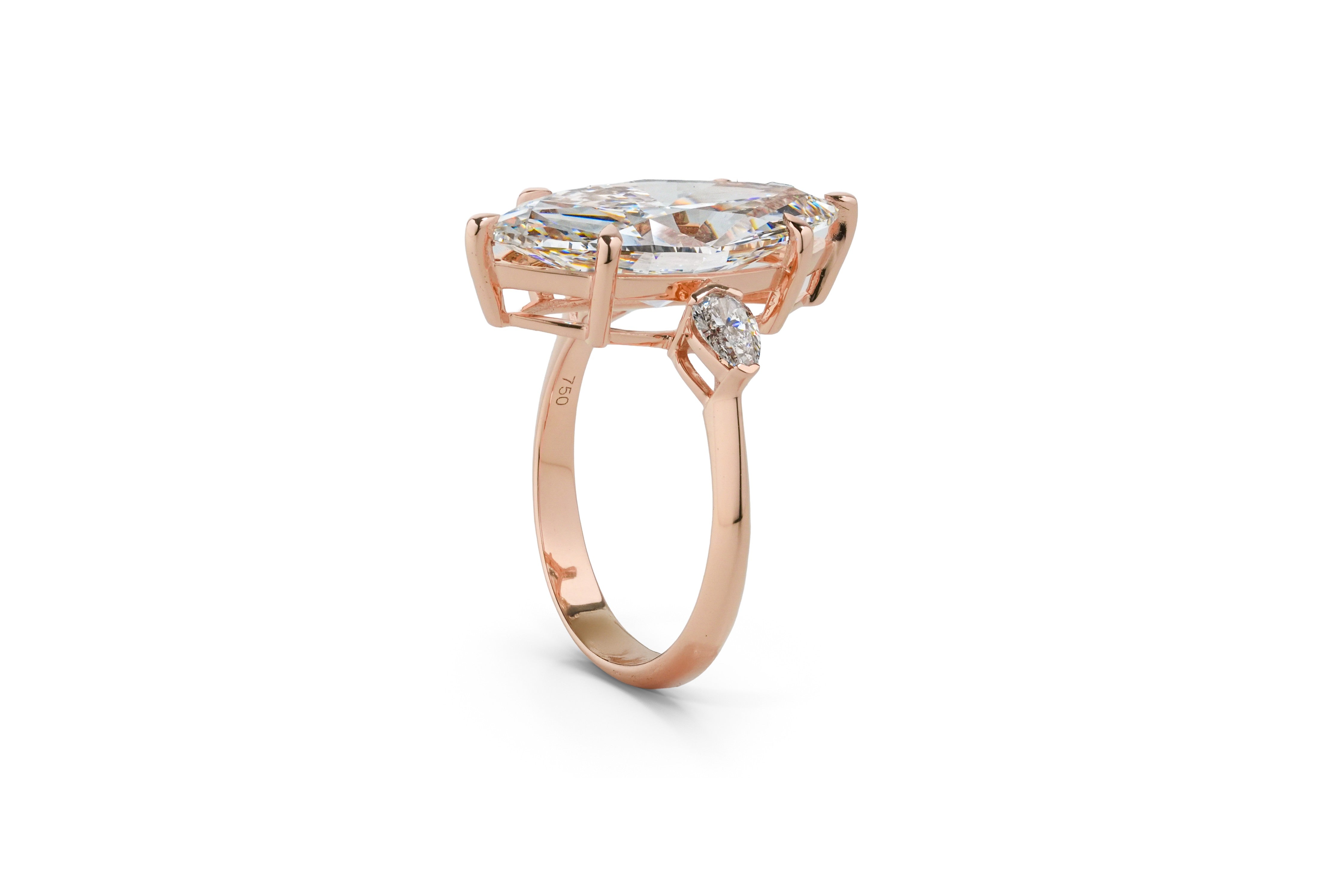 EMILY ROSEGOLD THREE STONE RING 5CT MARQUISE CUT LAB DIAMOND