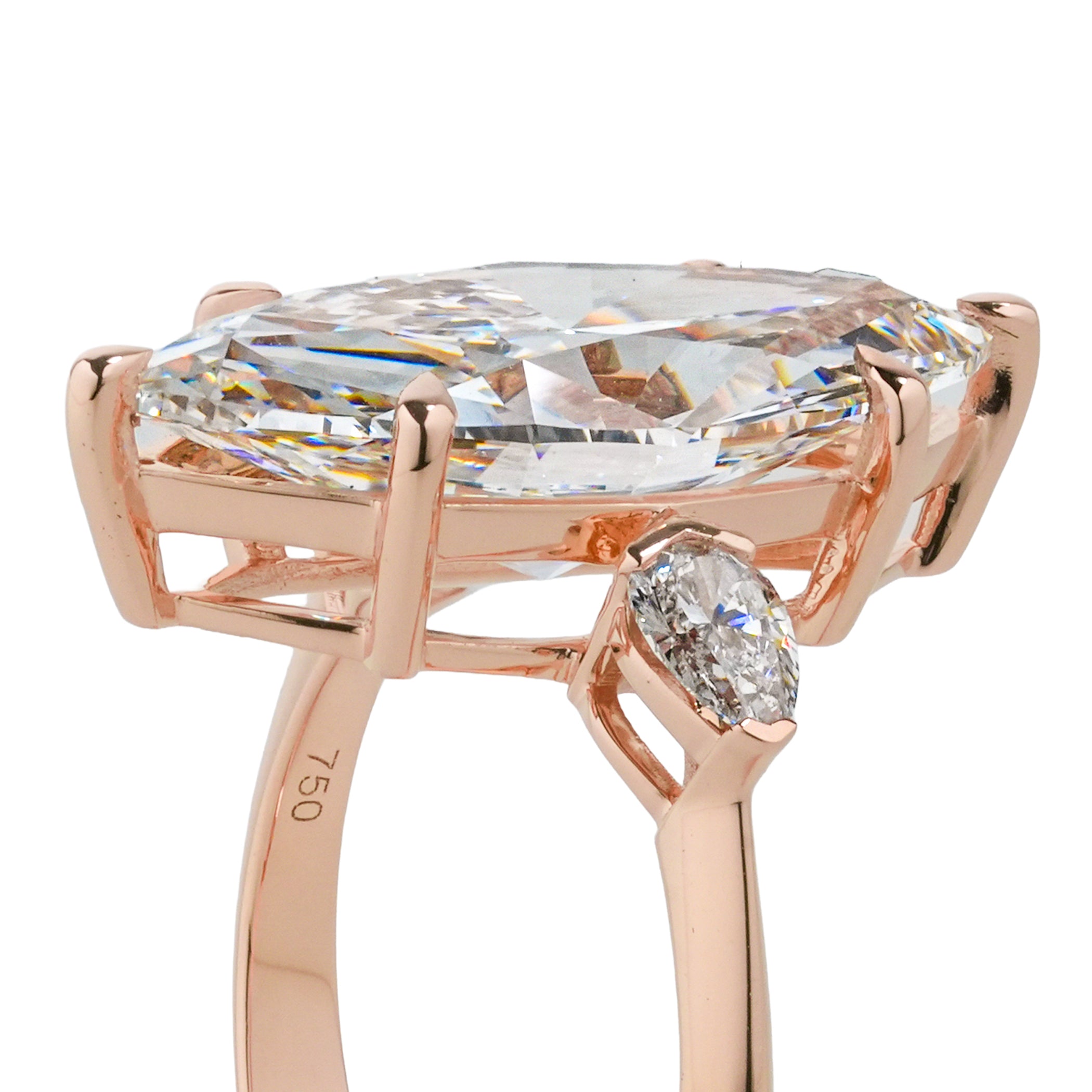 EMILY ROSEGOLD THREE STONE RING 5CT MARQUISE CUT LAB DIAMOND