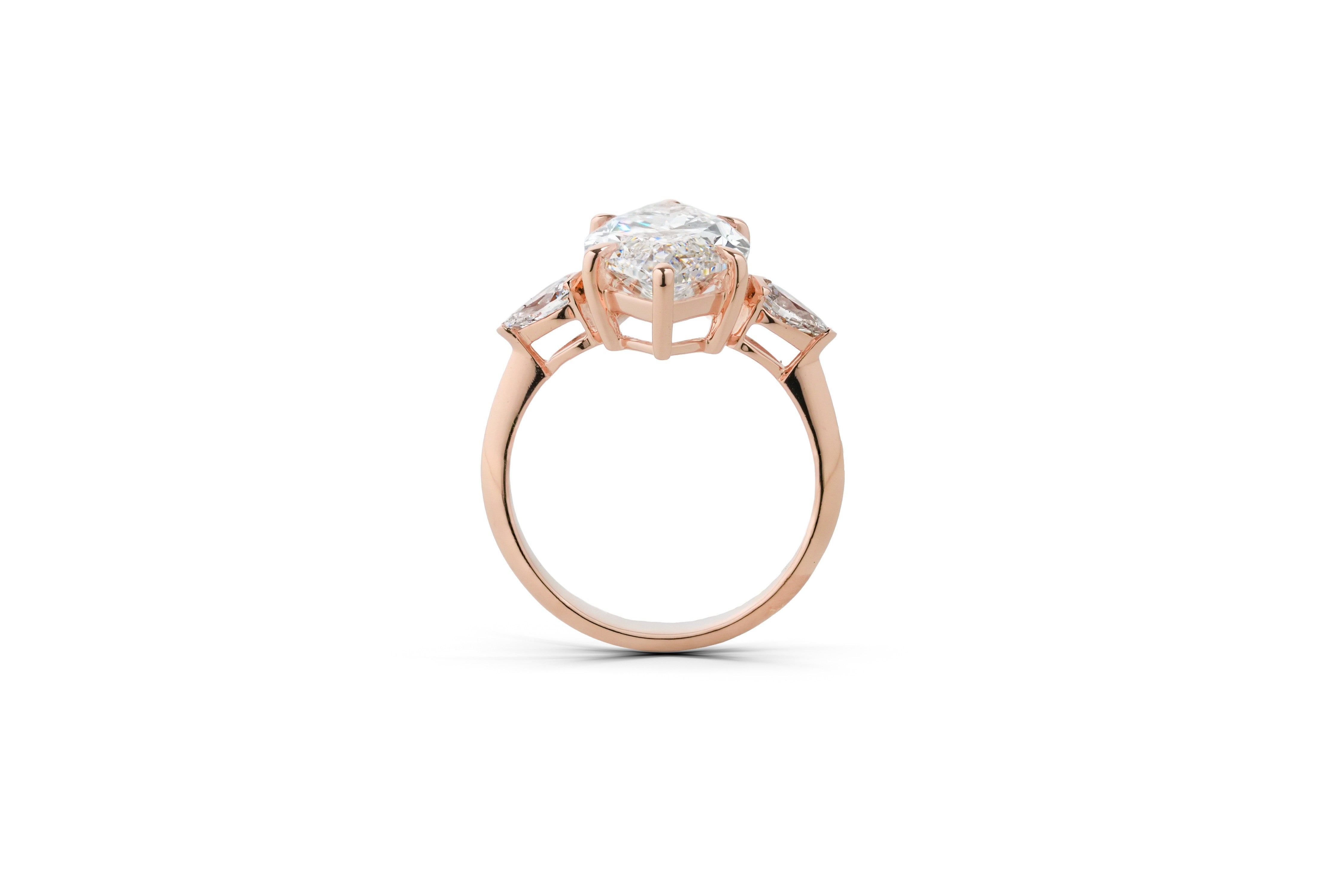 EMILY ROSEGOLD THREE STONE RING 5CT MARQUISE CUT LAB DIAMOND