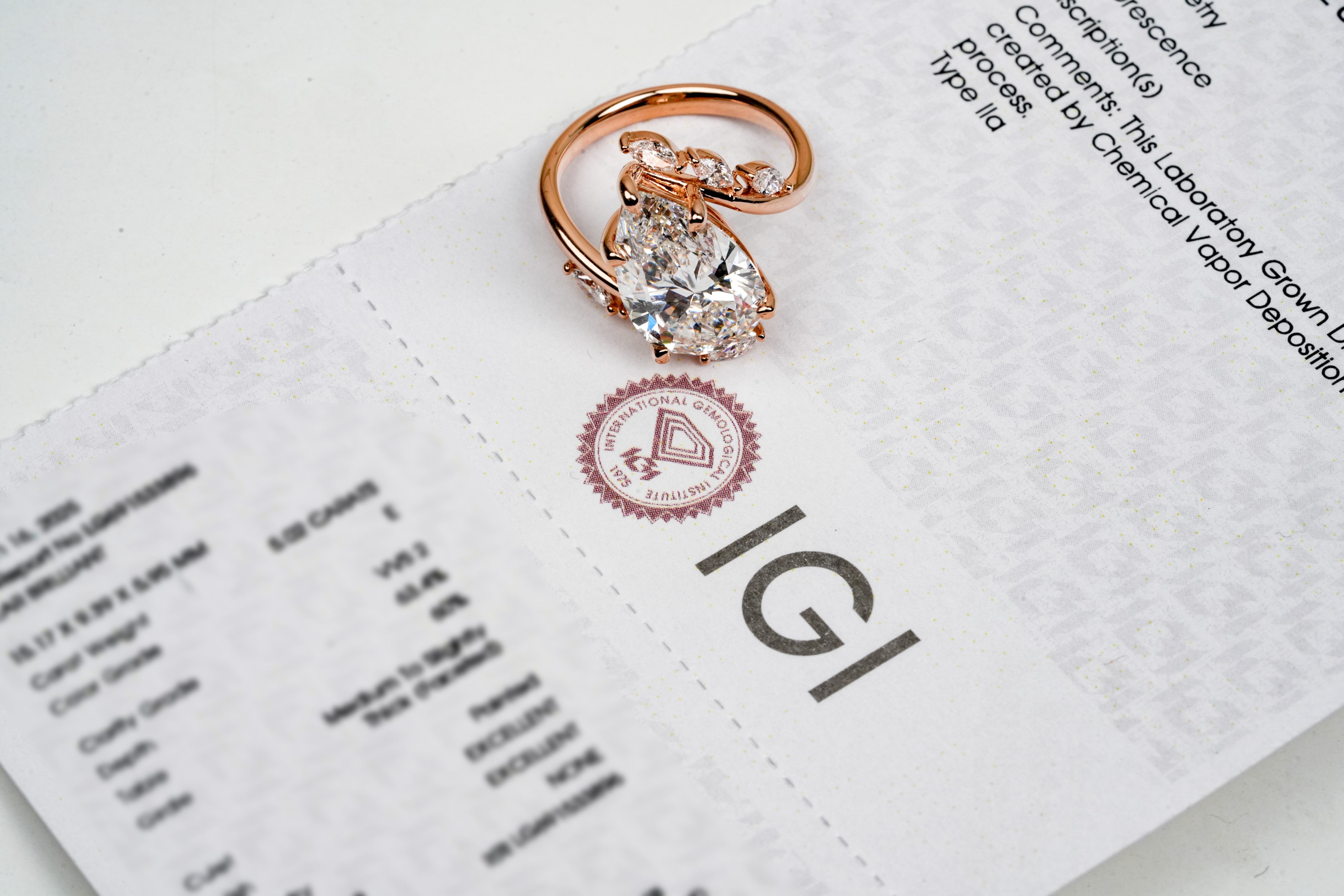 JASMINE ROSEGOLD RING 5CT PEAR CUT LAB DIAMOND