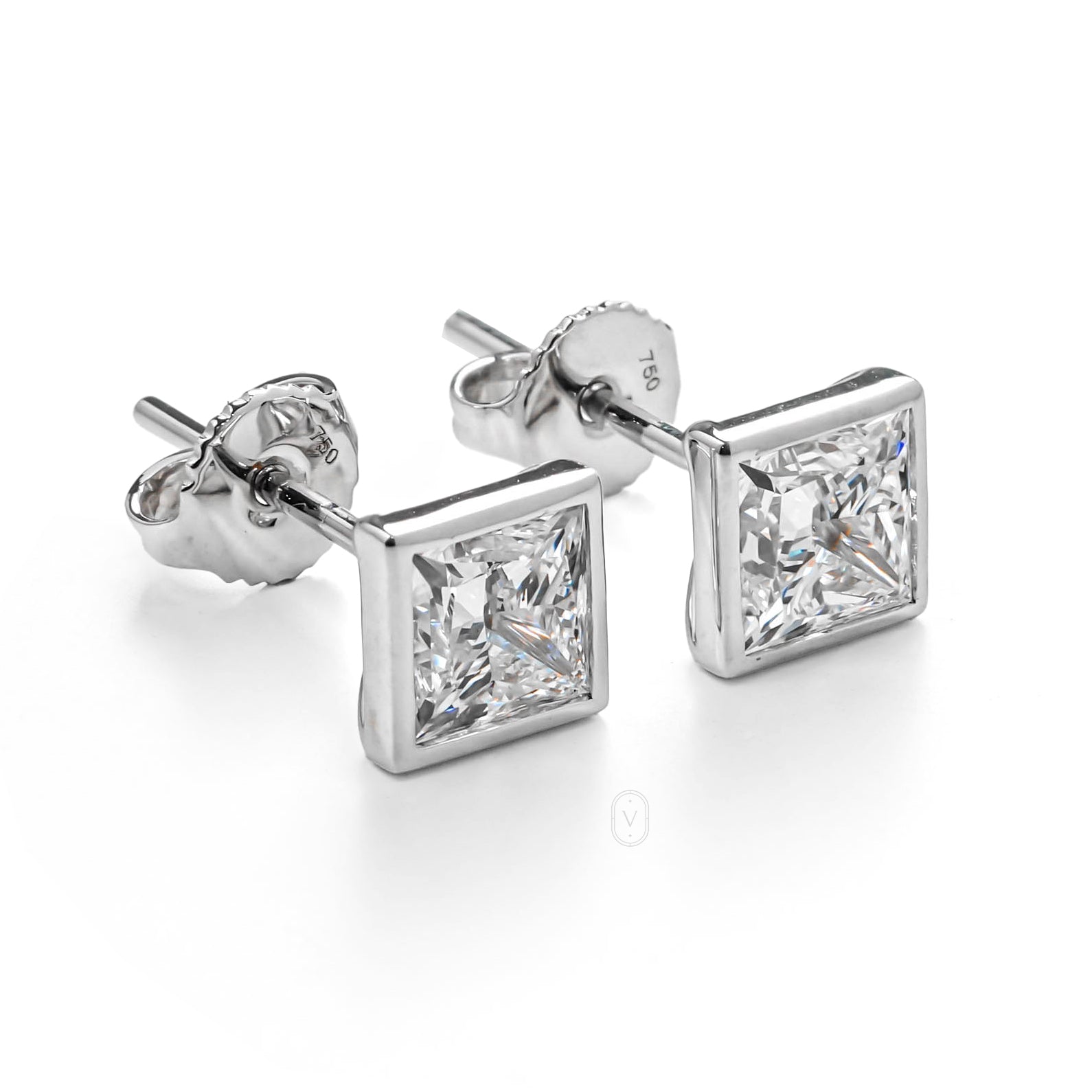 SIERRA WHITEGOLD STUD EARRINGS 1CT EACH PRINCESS CUT LAB DIAMOND