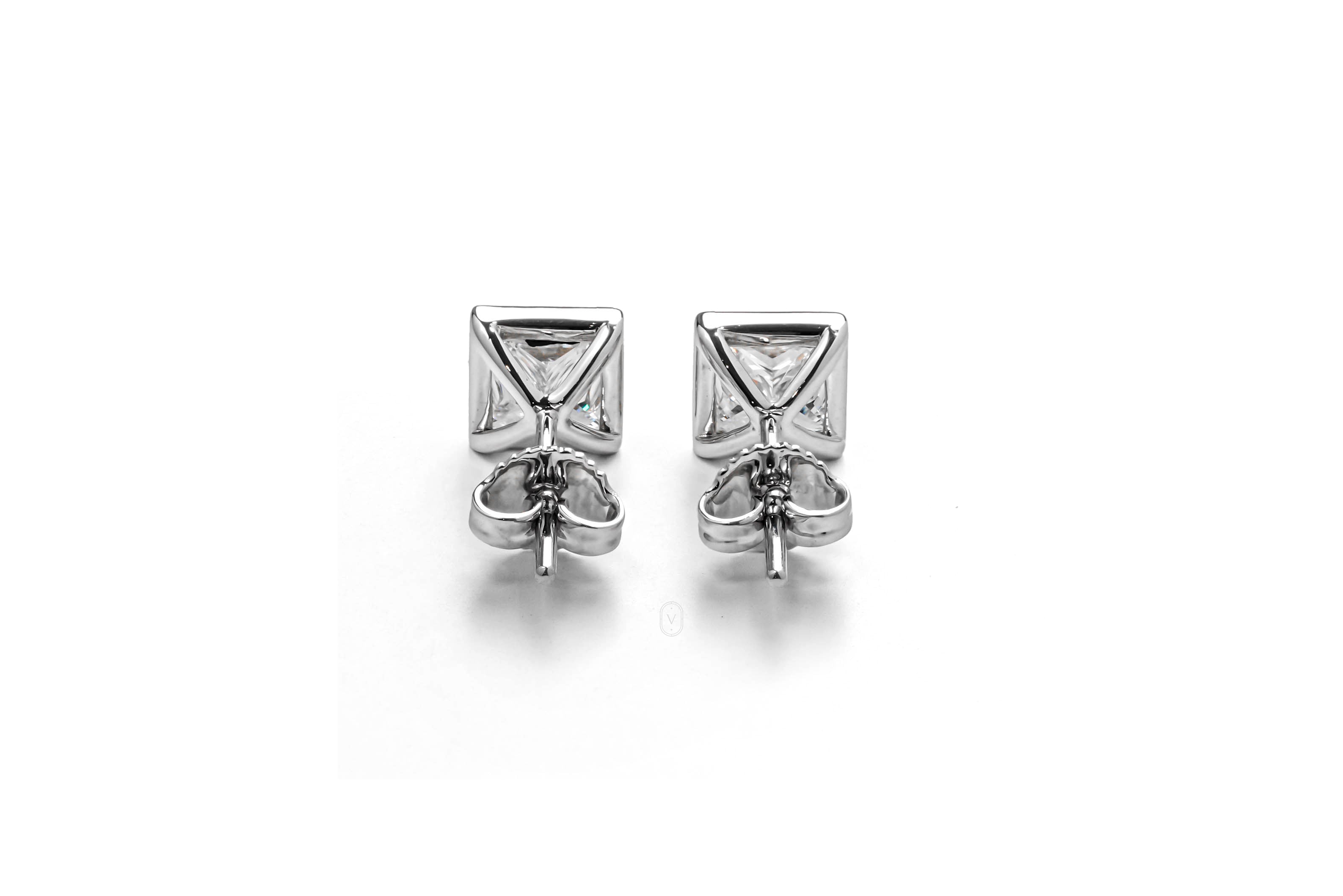 SIERRA WHITEGOLD STUD EARRINGS 1CT EACH PRINCESS CUT LAB DIAMOND
