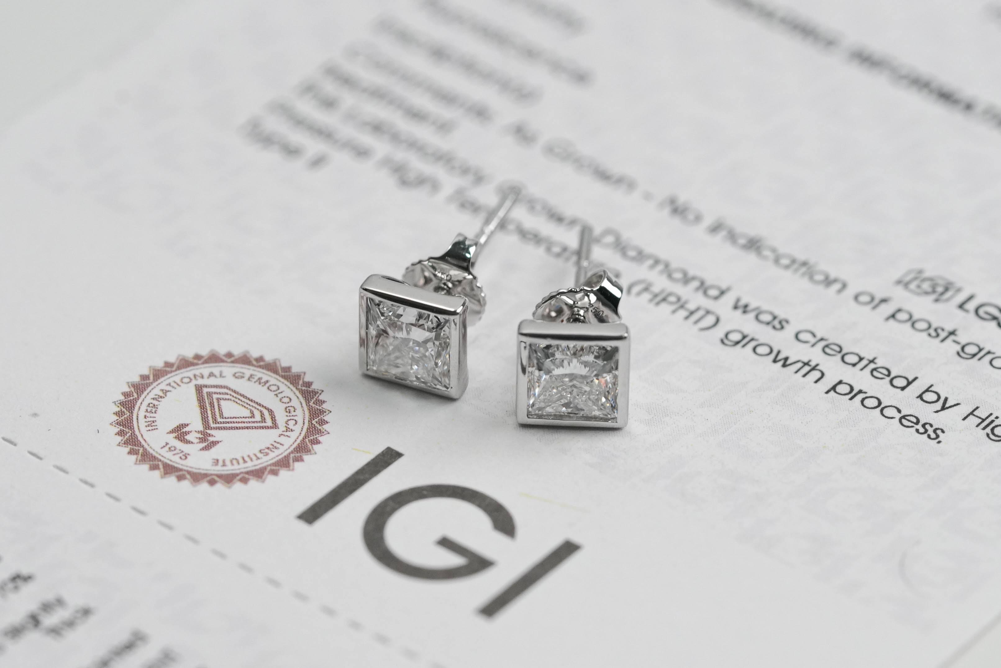 SIERRA WHITEGOLD STUD EARRINGS 1CT EACH PRINCESS CUT LAB DIAMOND