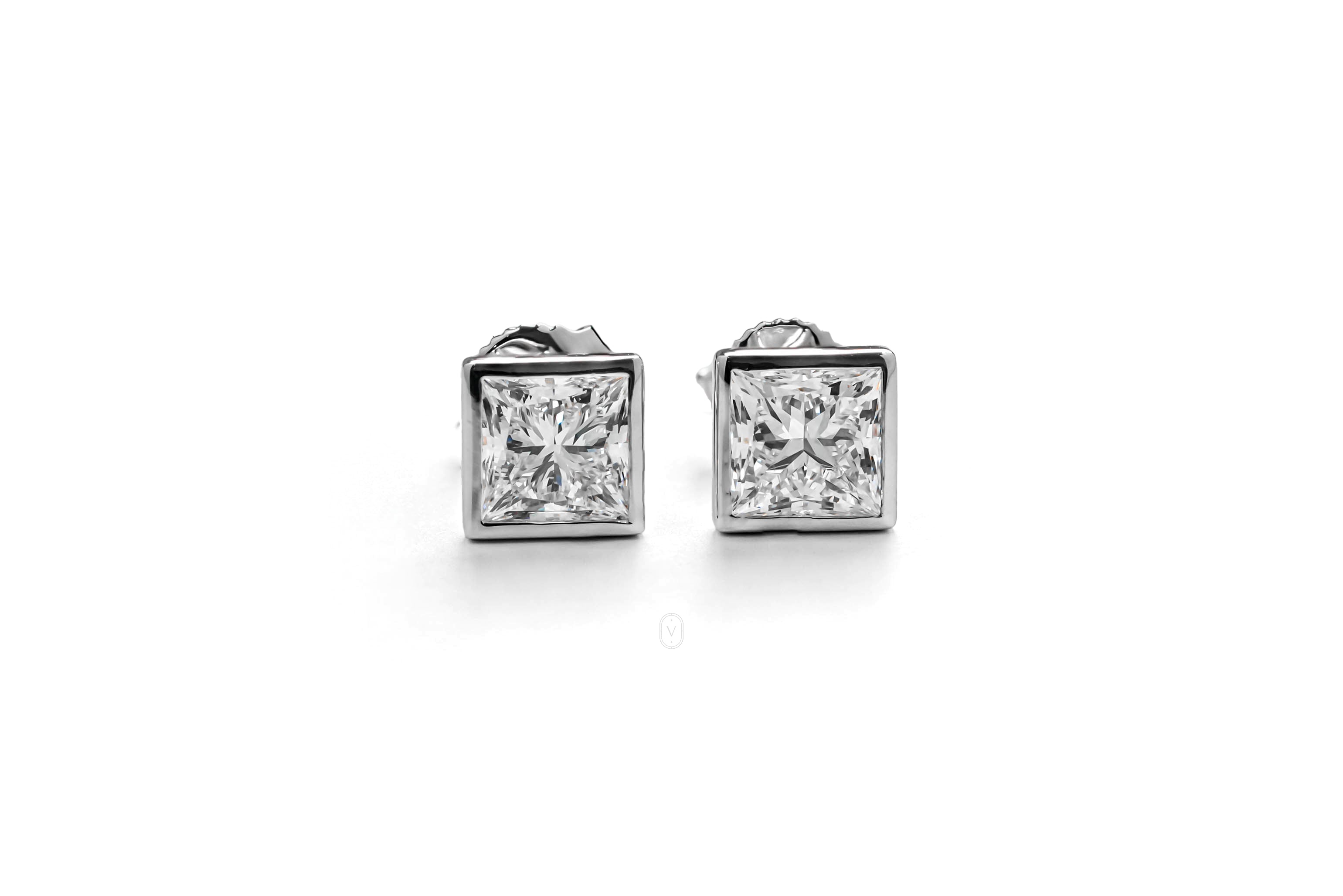 SIERRA WHITEGOLD STUD EARRINGS 1CT EACH PRINCESS CUT LAB DIAMOND