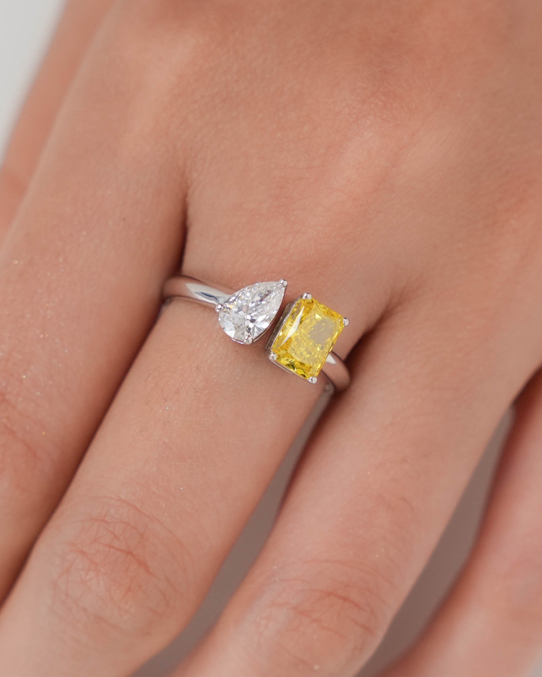 Lab Grown Diamond Ring Radiant Pear Yellow