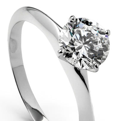 TIFFANY-STYLE WHITEGOLD RING 1CT ROUND CUT LAB DIAMOND