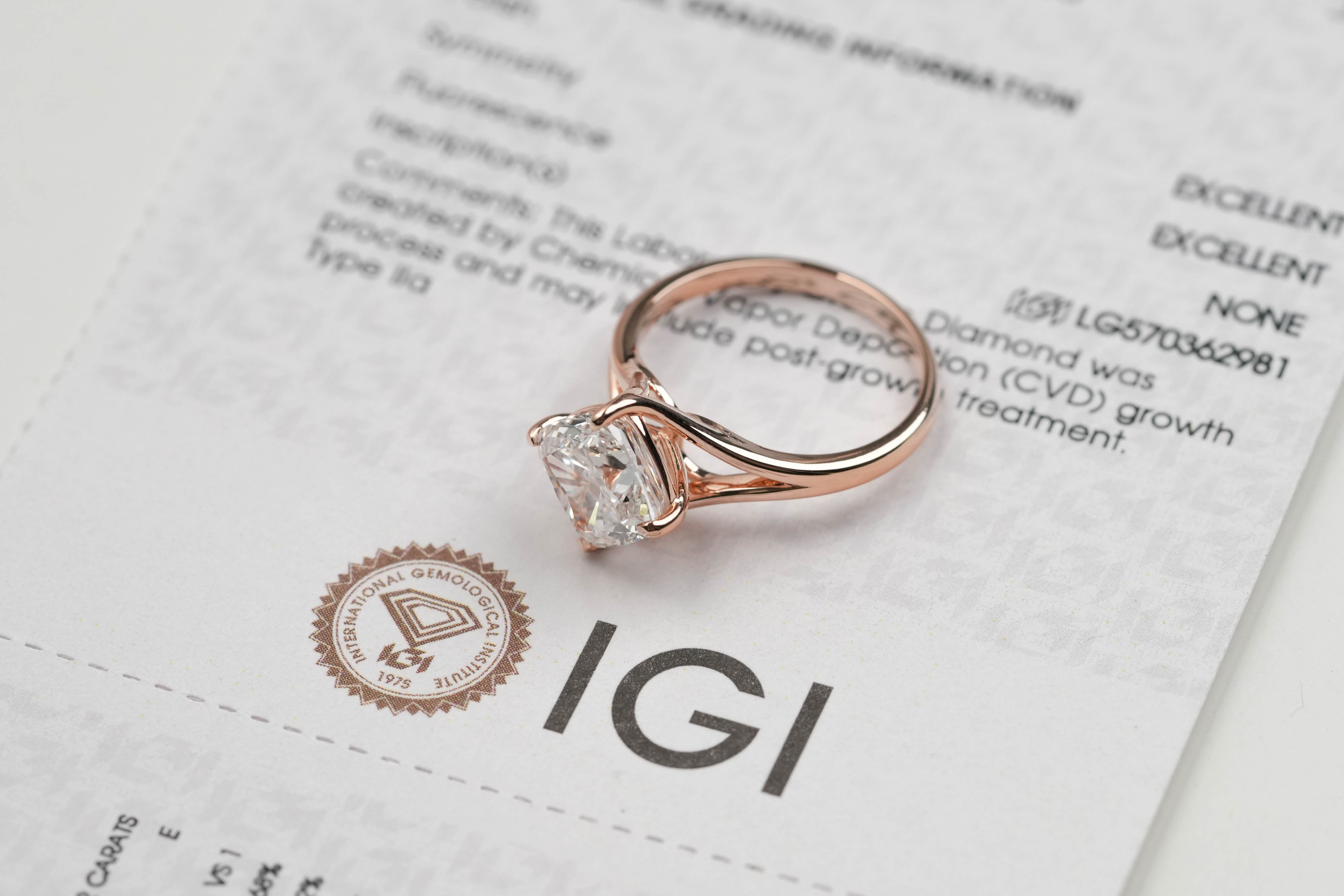 ELEONORE ROSEGOLD RING 3CT SQUARE CUSHION CUT LAB DIAMOND