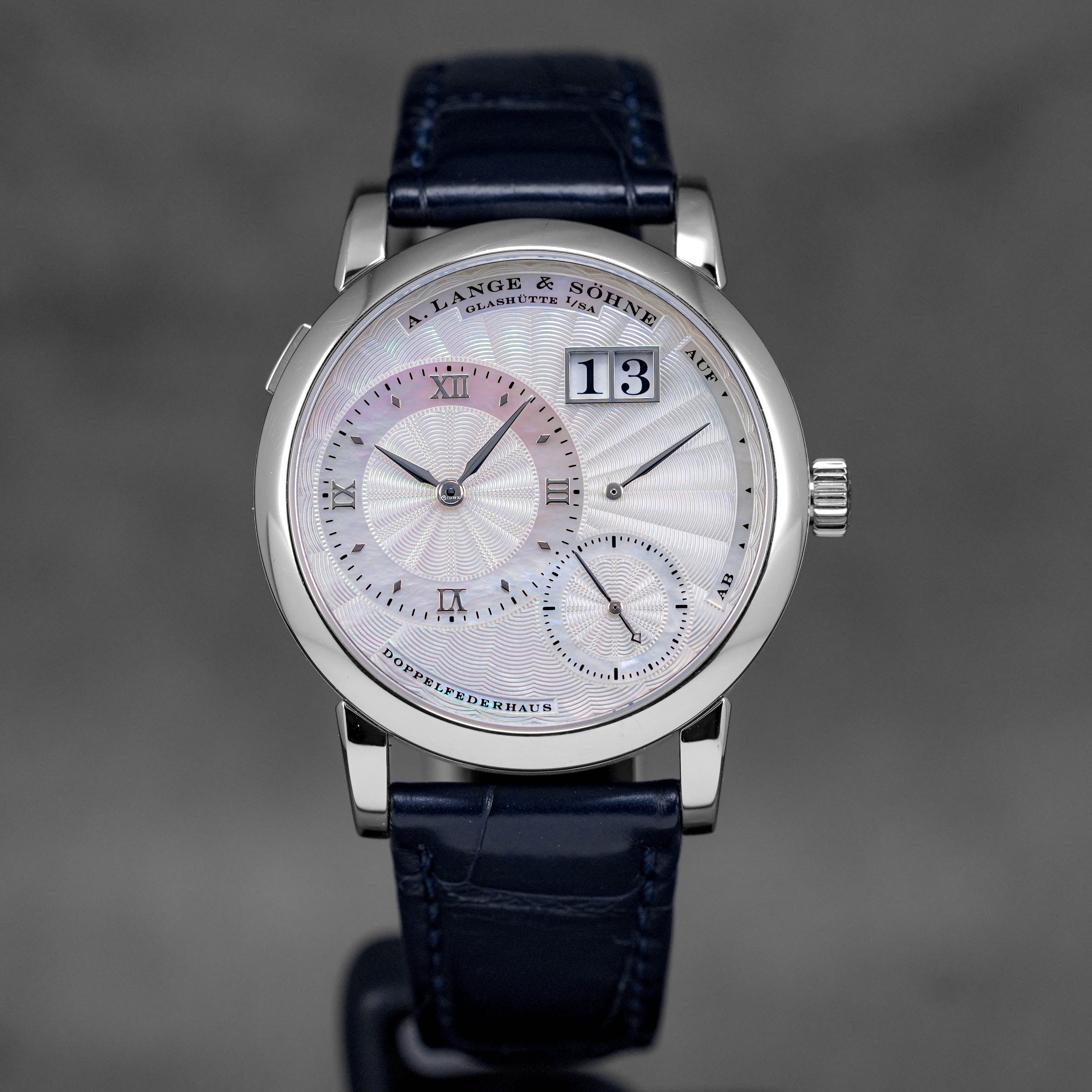 A. LANGE & SÖHNE LANGE 1 PLATINUM SILVER MOP INDEX DIAL 'SINCERE