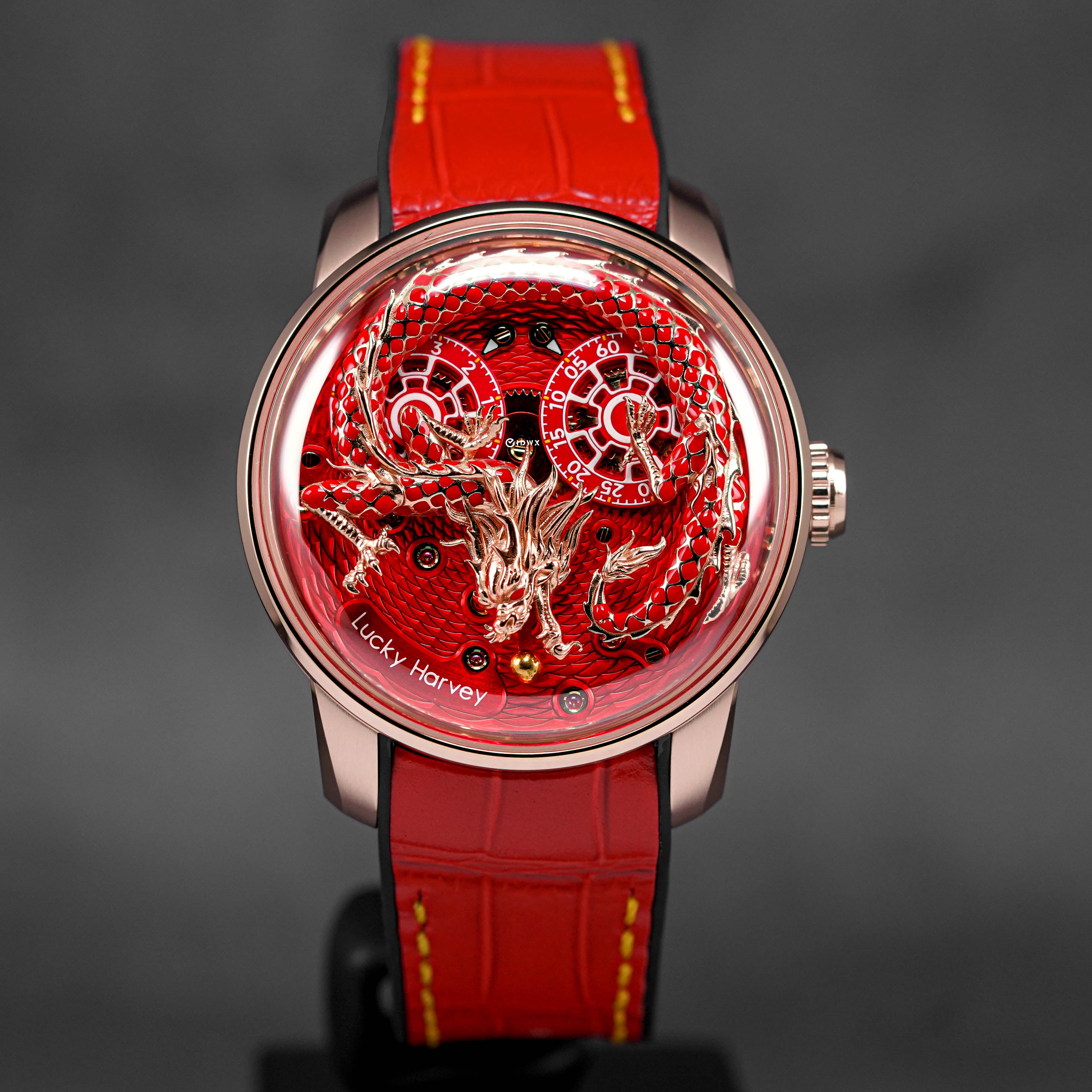 LUCKY HARVEY RED ENAMEL DRAGON GOLD PEARL LIMITED EDITION 2024