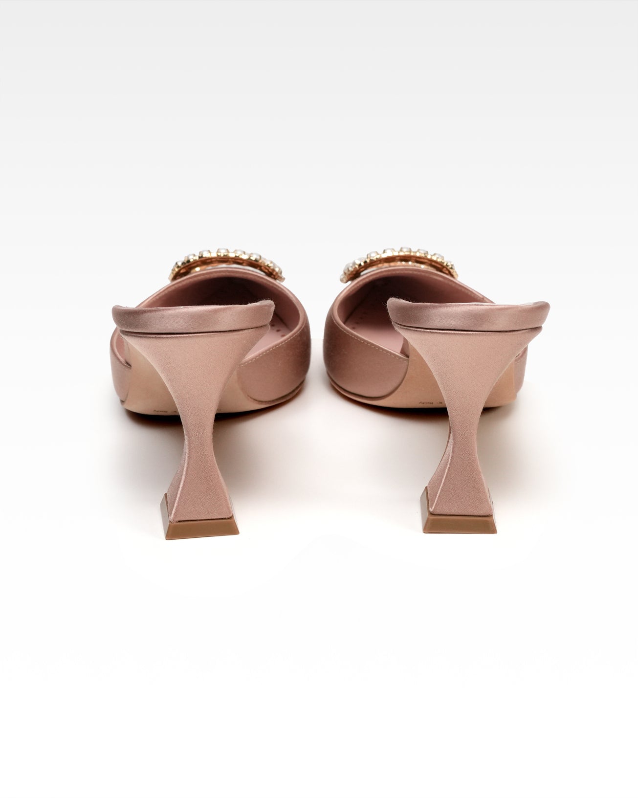 SATIN LEATHER MULE LADIES PINK BEIGE BIJOU