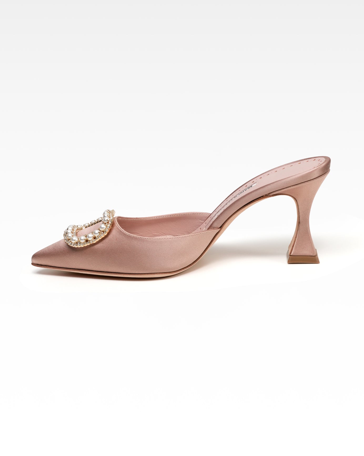 SATIN LEATHER MULE LADIES PINK BEIGE BIJOU