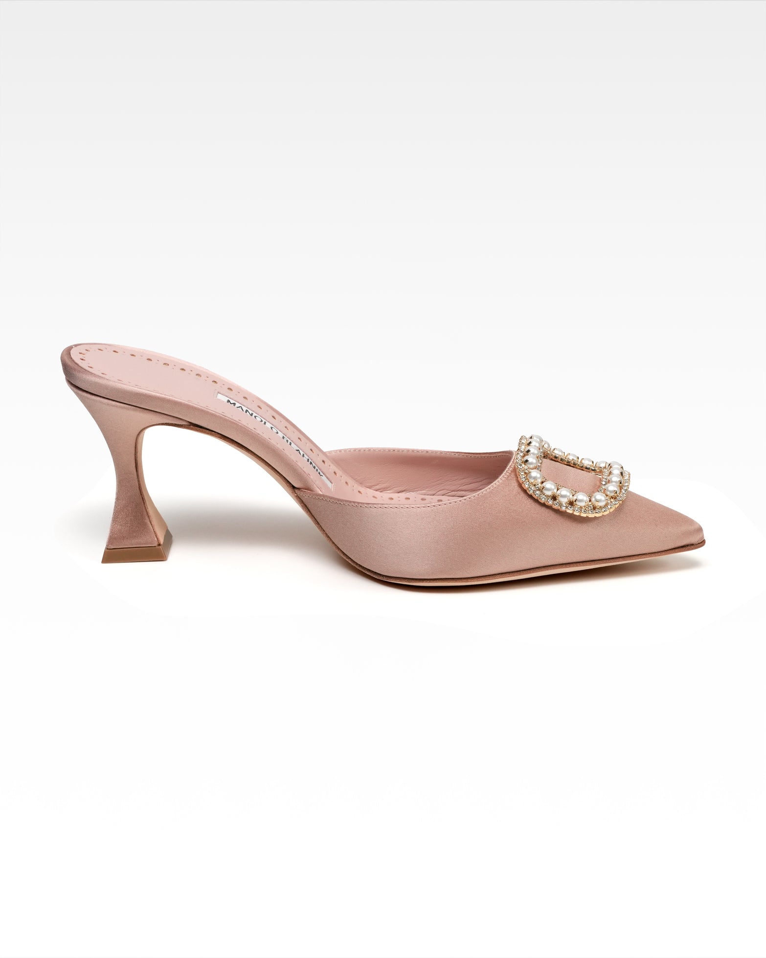 SATIN LEATHER MULE LADIES PINK BEIGE BIJOU