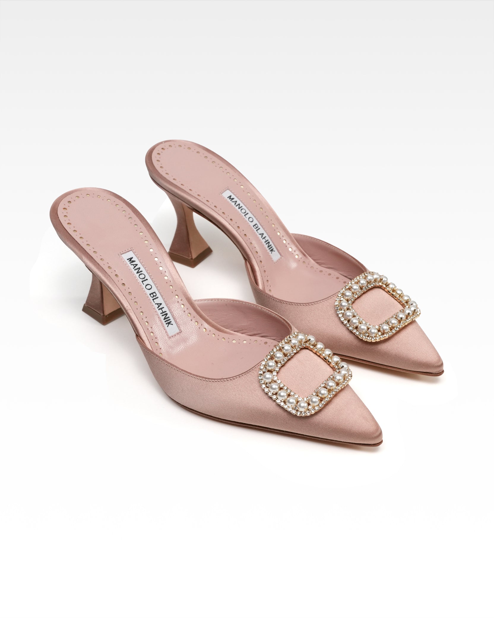 SATIN LEATHER MULE LADIES PINK BEIGE BIJOU