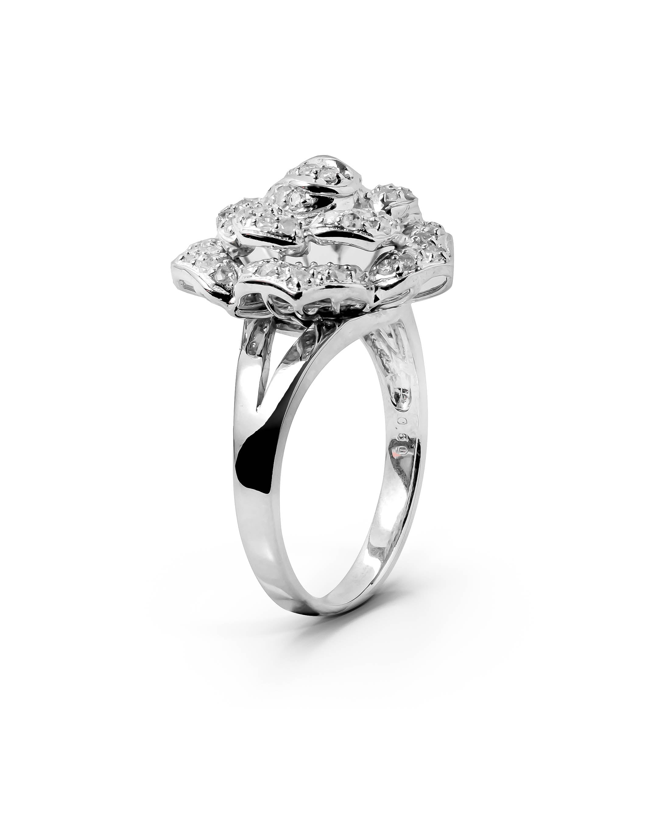 RAE WHITEGOLD FLOWER RING TOTAL 0.60CT ROUND CUT NATURAL DIAMOND