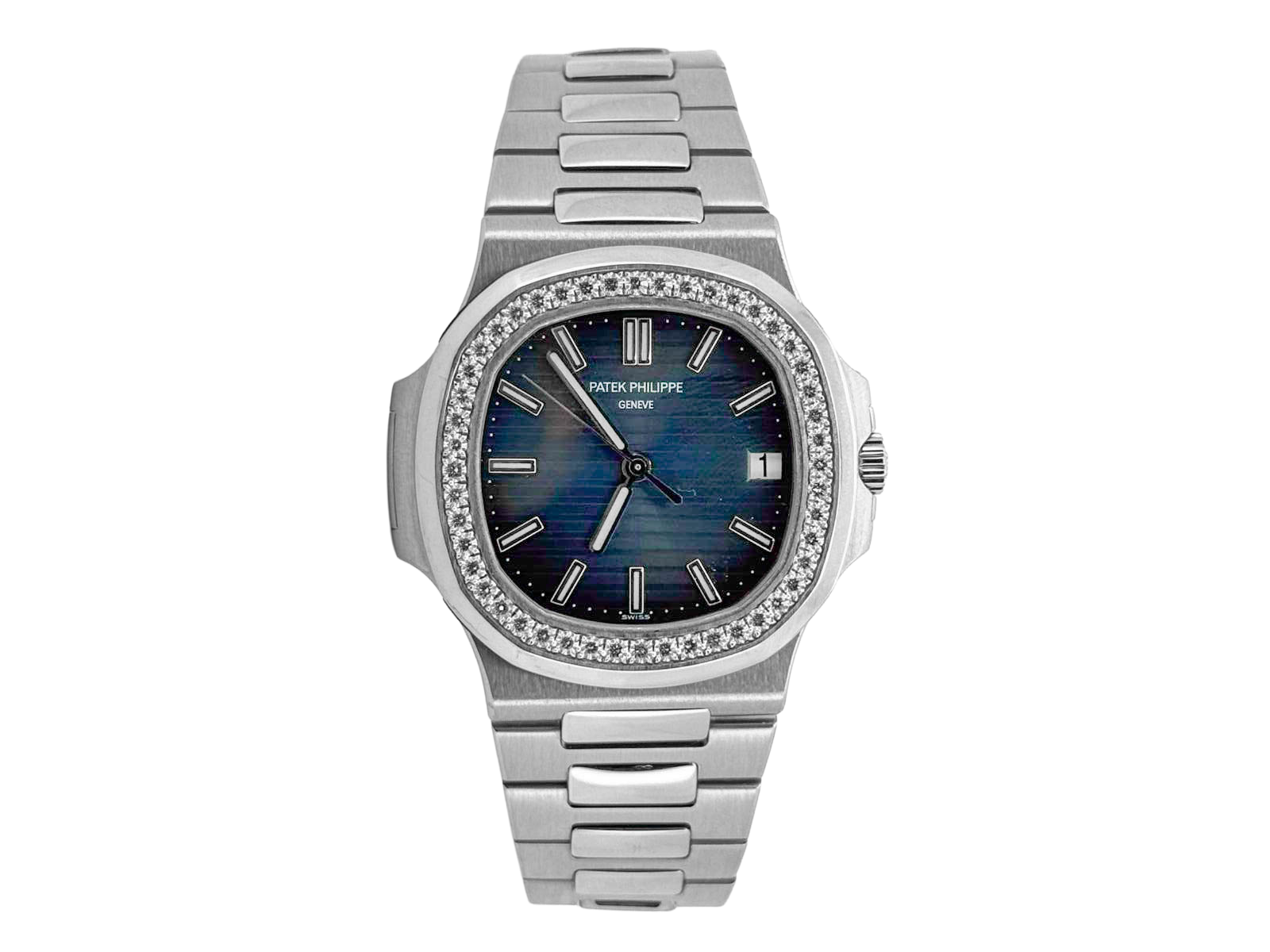NAUTILUS 5713/1G WHITEGOLD BLUE DIAL DIAMOND BEZEL (WATCH ONLY)