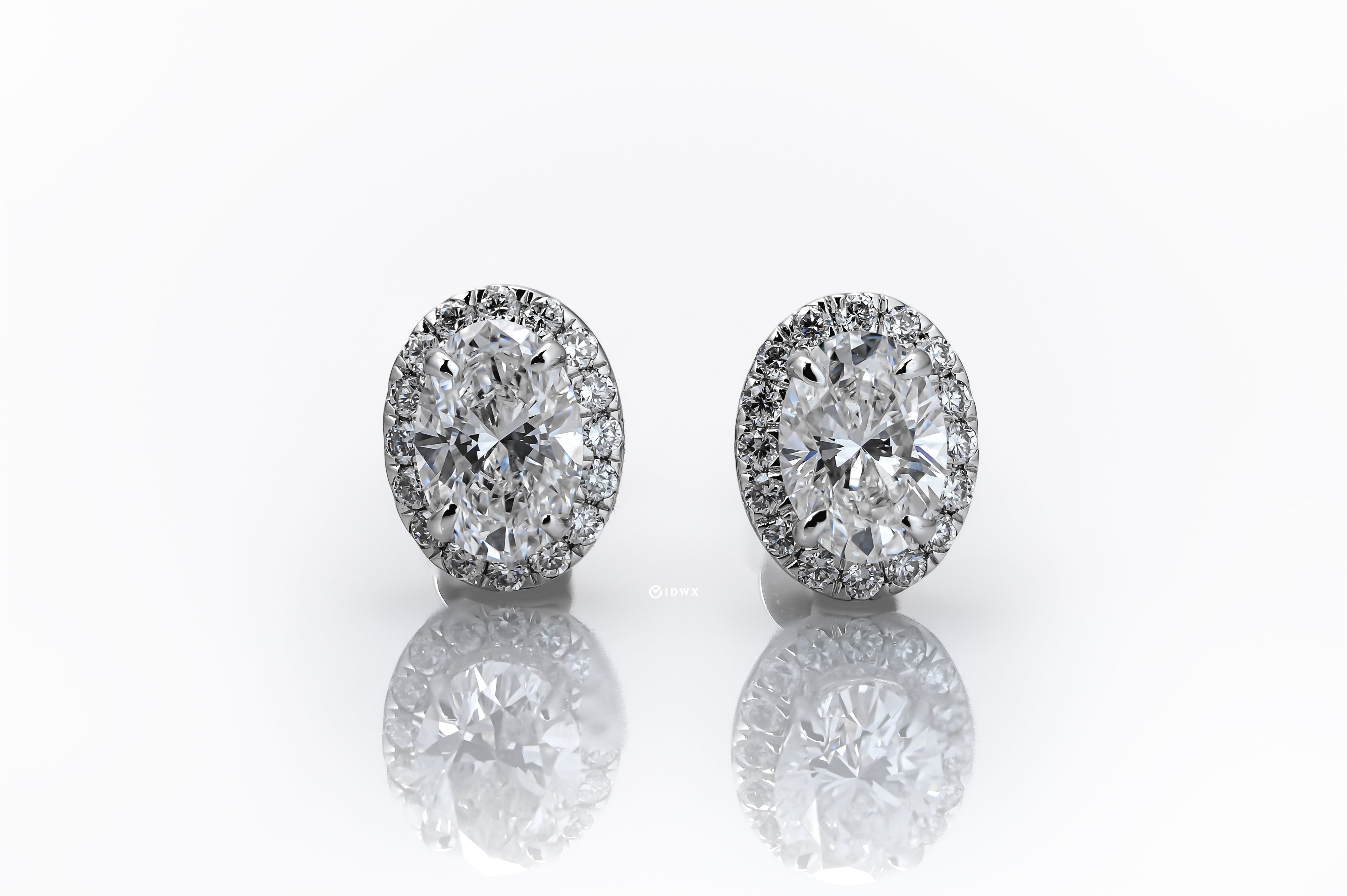 1.5CT OVAL BRILLIANT HALO STUD WHITEGOLD EARRINGS