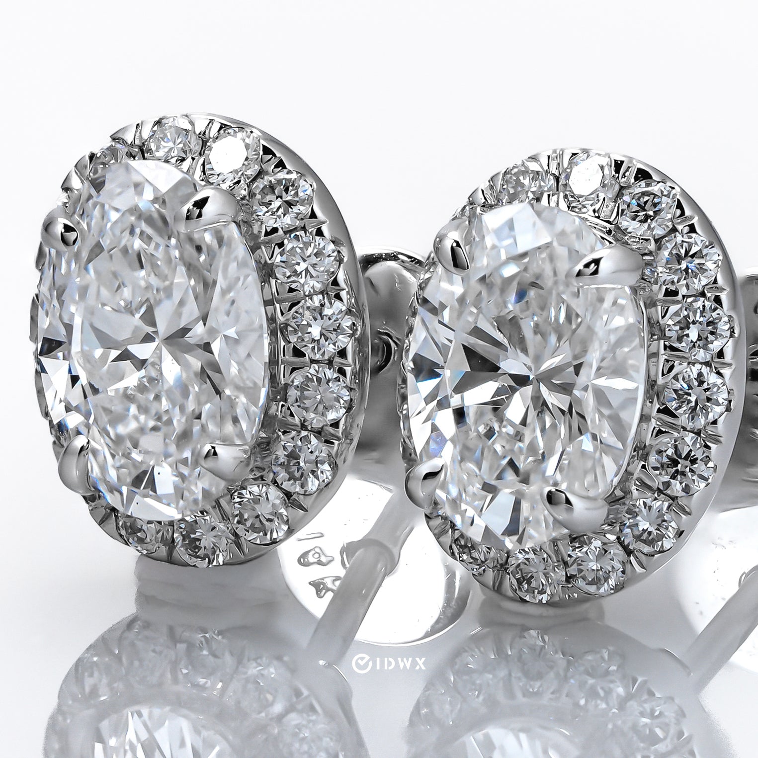 1.5CT OVAL BRILLIANT HALO STUD WHITEGOLD EARRINGS