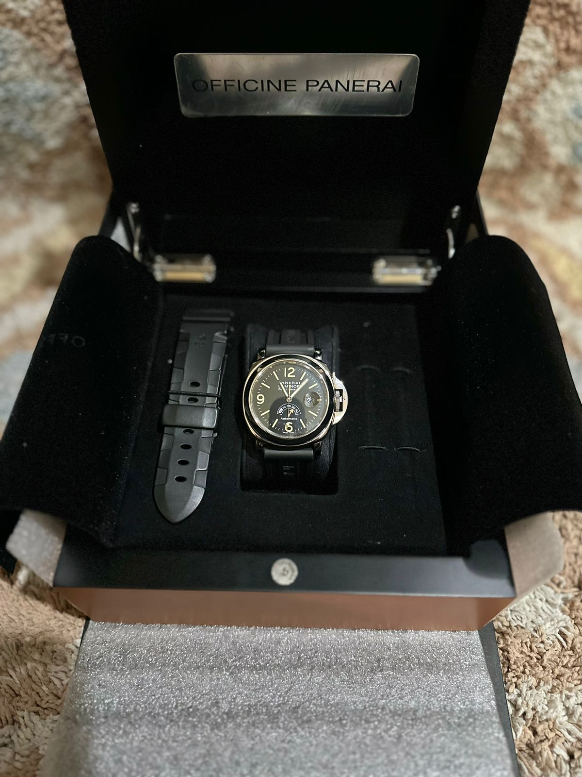 LUMINOR POWER RESERVE 44MM BLACK DIAL PAM 27 AFTERMARKET RUBBER STRAP (WATCH & BOX ONLY)