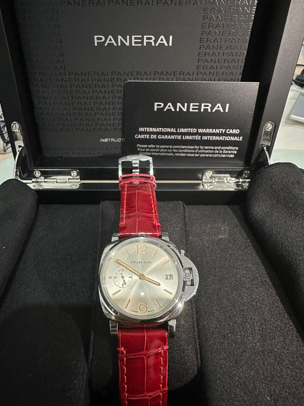 PANERAI LUMINOR DUE 38MM STEEL IVORY SUN BRUSHED DIAL RED