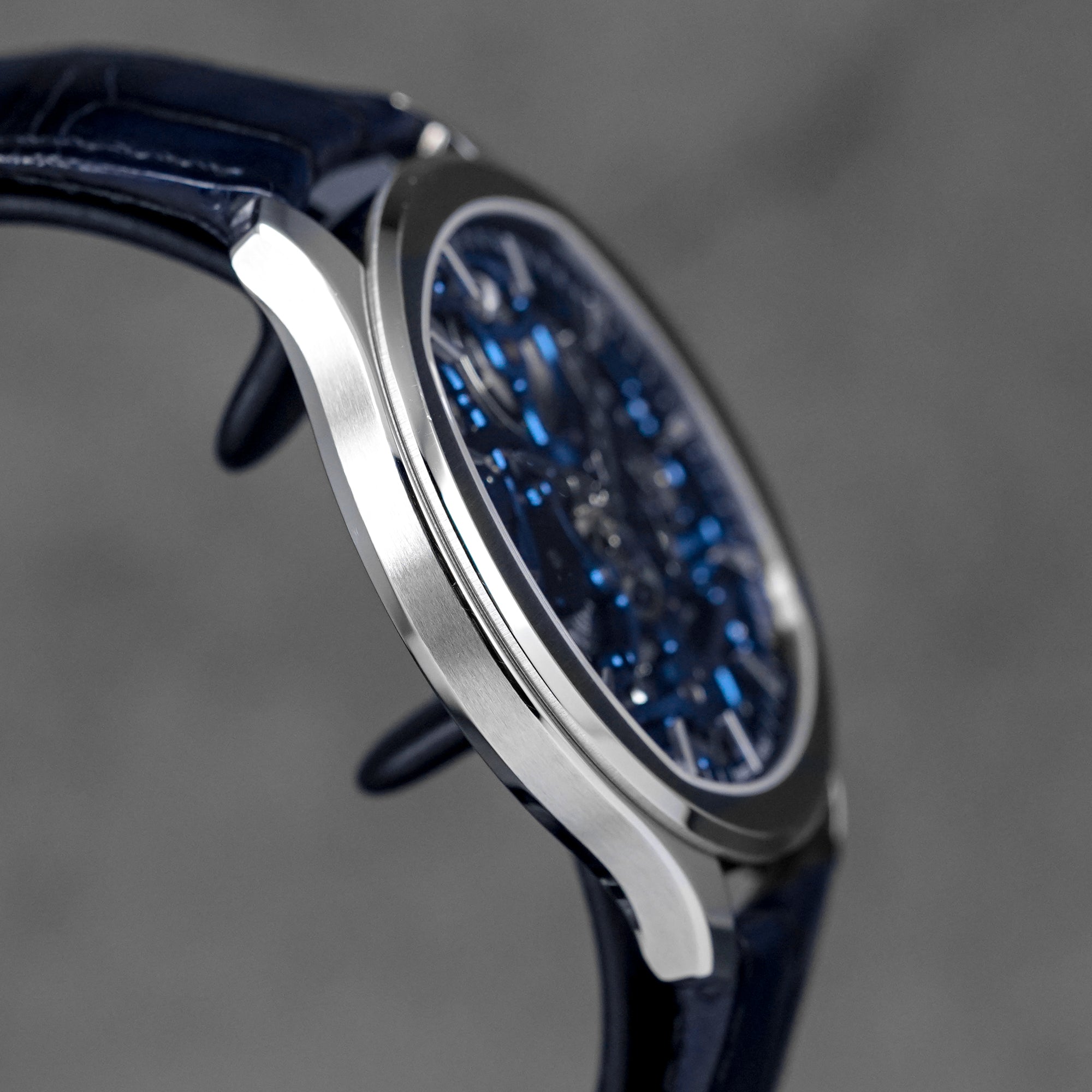 POLO SKELETON BLUE DIAL LEATHER STRAP (UNDATED)