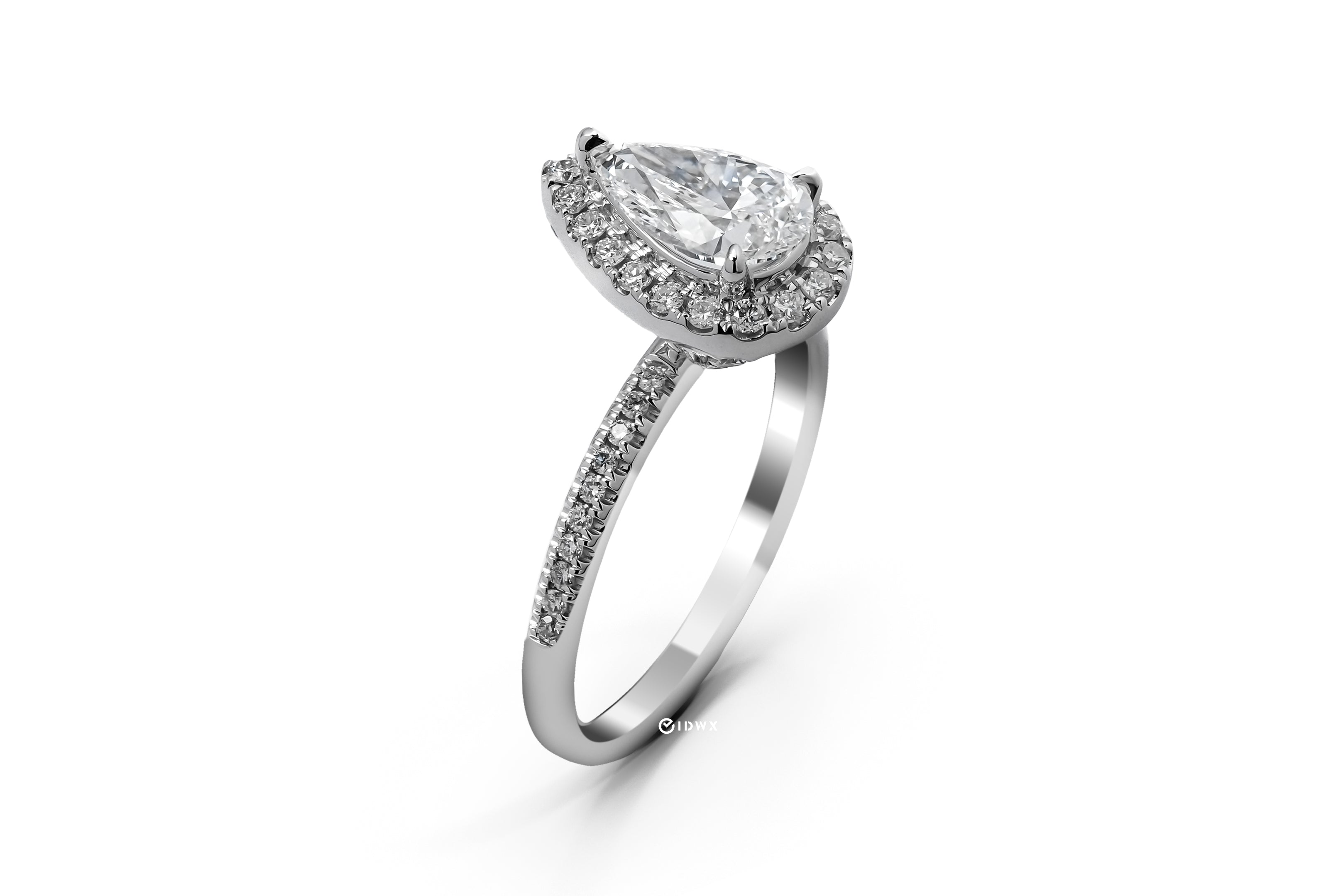 1CT PEAR BRILLIANT SIDE STONE WHITEGOLD HALO RING