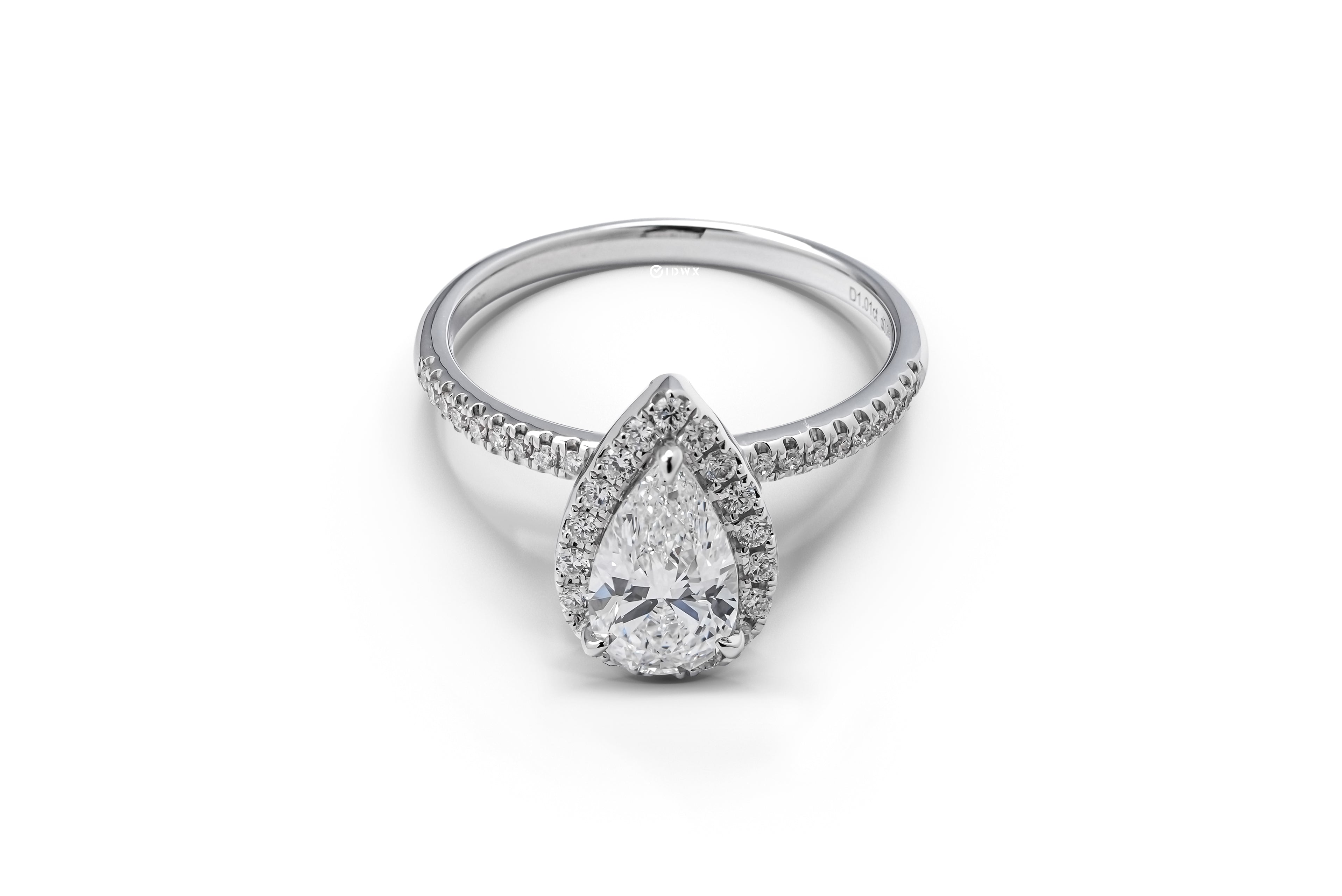 1CT PEAR BRILLIANT SIDE STONE WHITEGOLD HALO RING