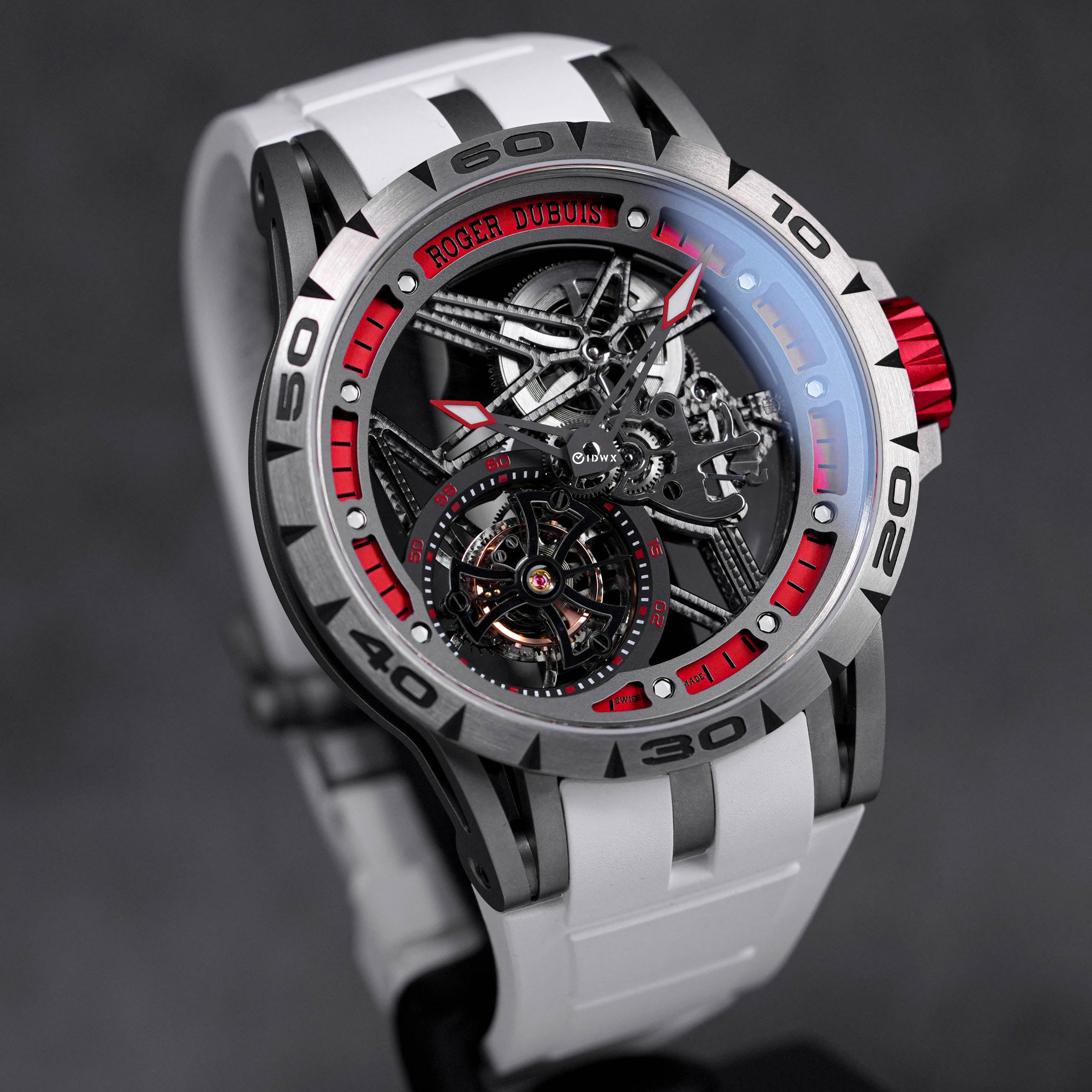 EXCALIBUR SPIDER TITANIUM 45MM RED SKELETON DIAL LIMITED EDITION (WATCH & BOX, NO PAPER)