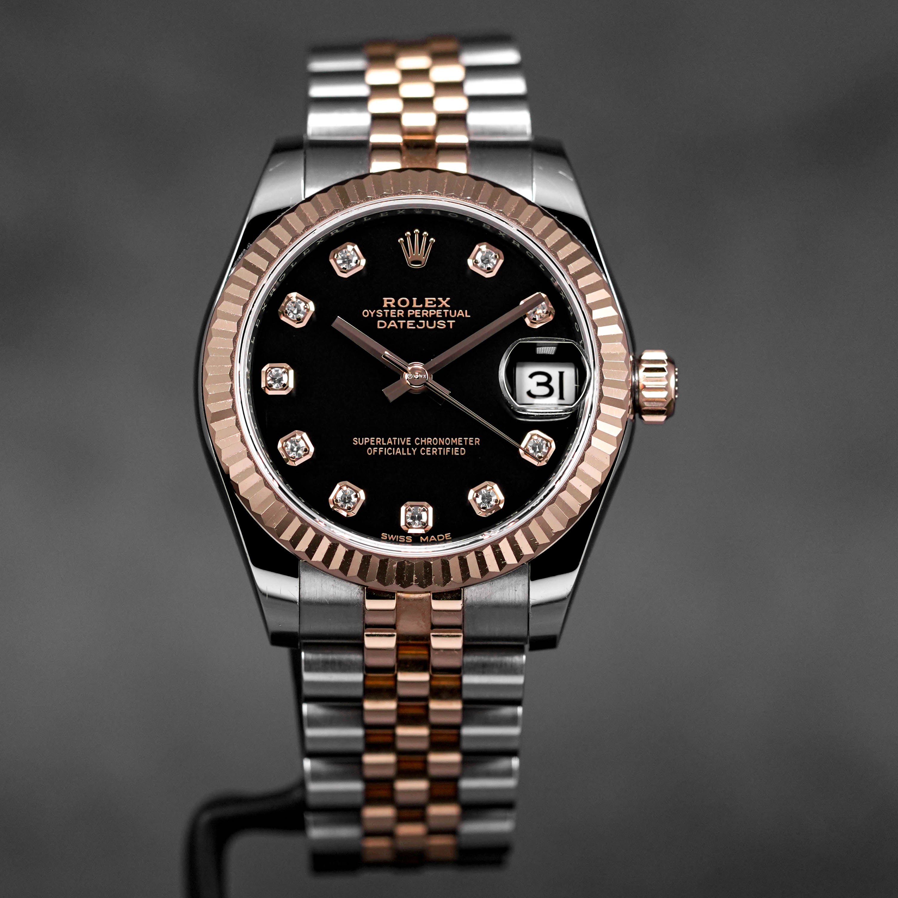 DATEJUST 31MM TWOTONE ROSEGOLD BLACK DIAMOND DIAL (2017)