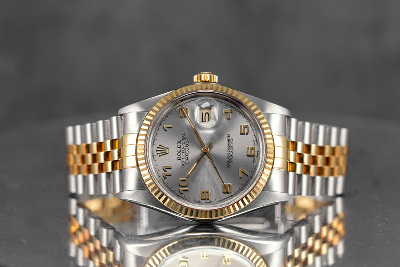 DATEJUST 36MM TWOTONE YELLOWGOLD ARABIC SILVER DIAL (WATCH ONLY)