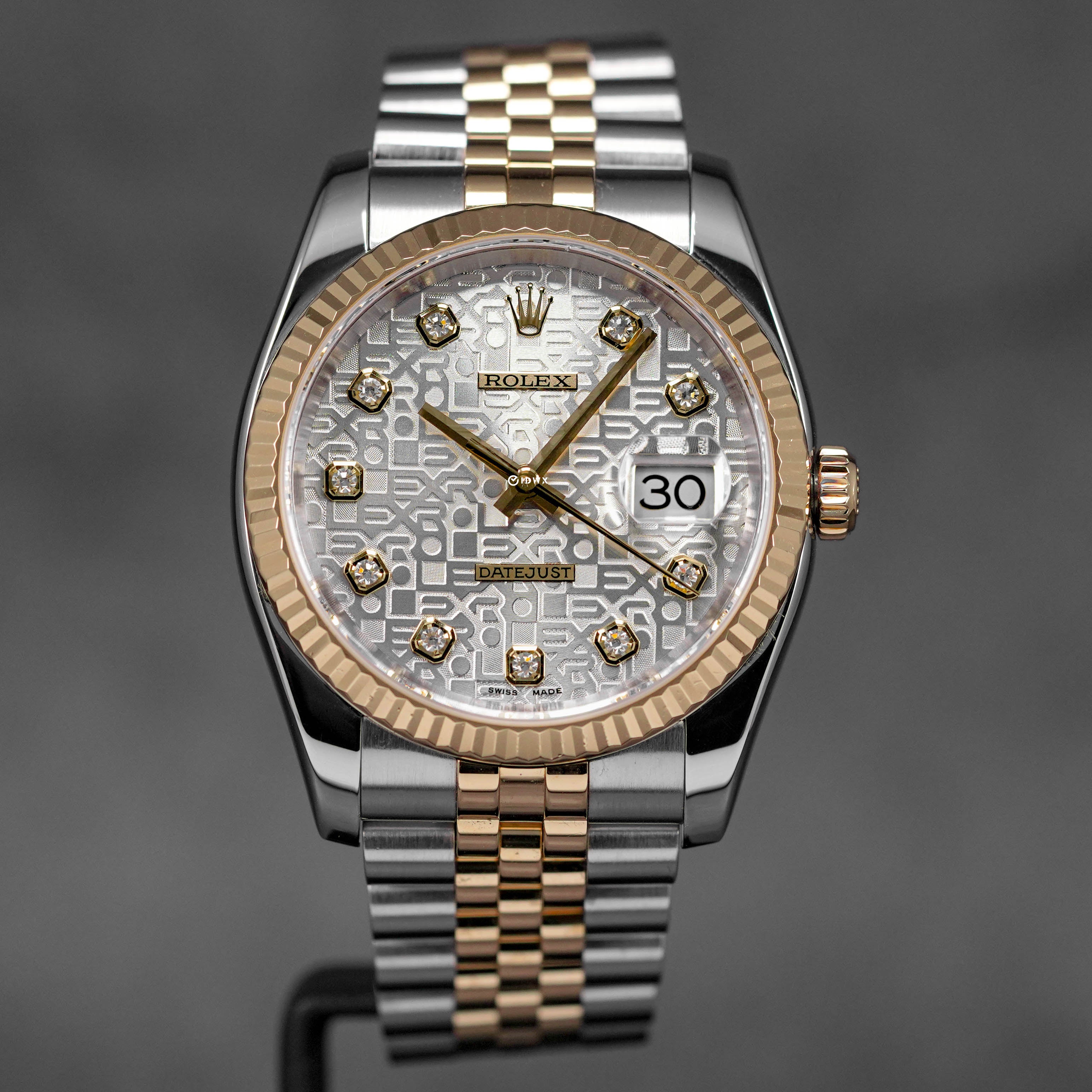 DATEJUST 36MM TWOTONE YELLOWGOLD COMPUTERIZED SILVER DIAMOND DIAL (2005)