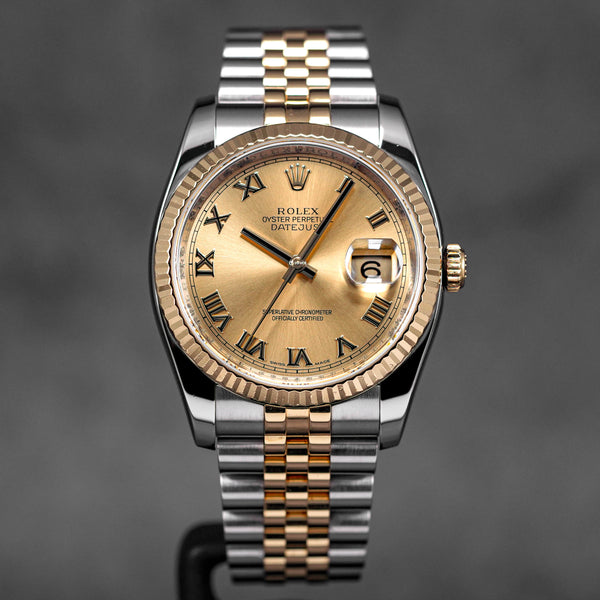 DATEJUST 36MM TWOTONE YELLOWGOLD CHAMPAGNE ROMAN DIAL (2012)