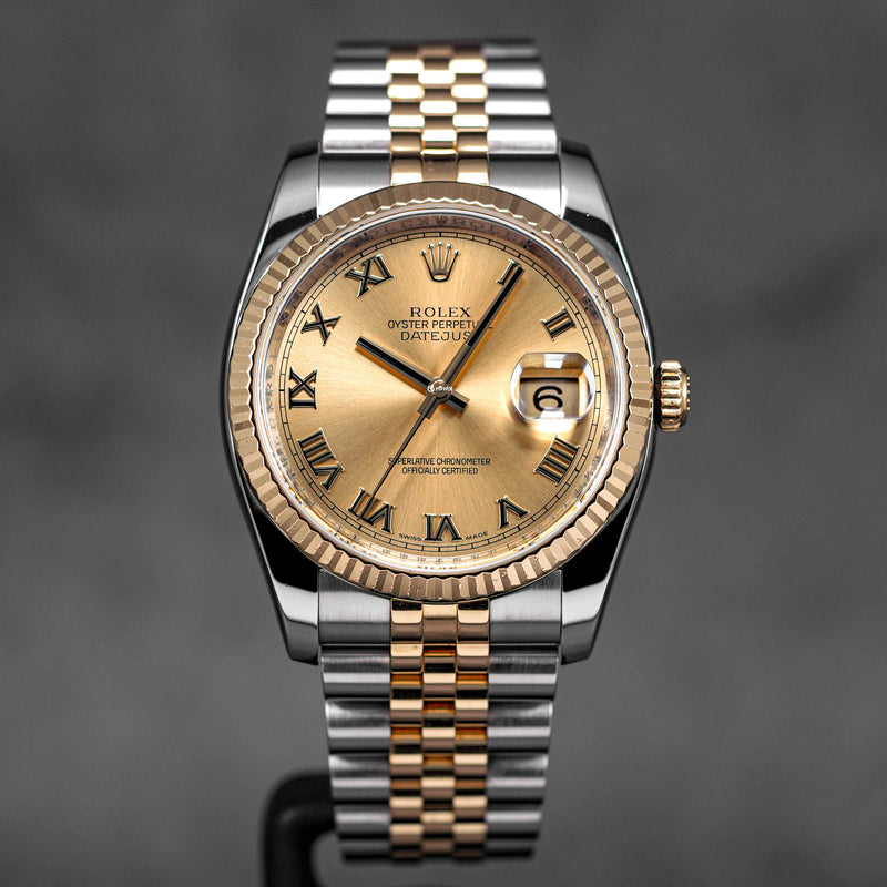 DATEJUST 36MM TWOTONE YELLOWGOLD CHAMPAGNE ROMAN DIAL (2012)