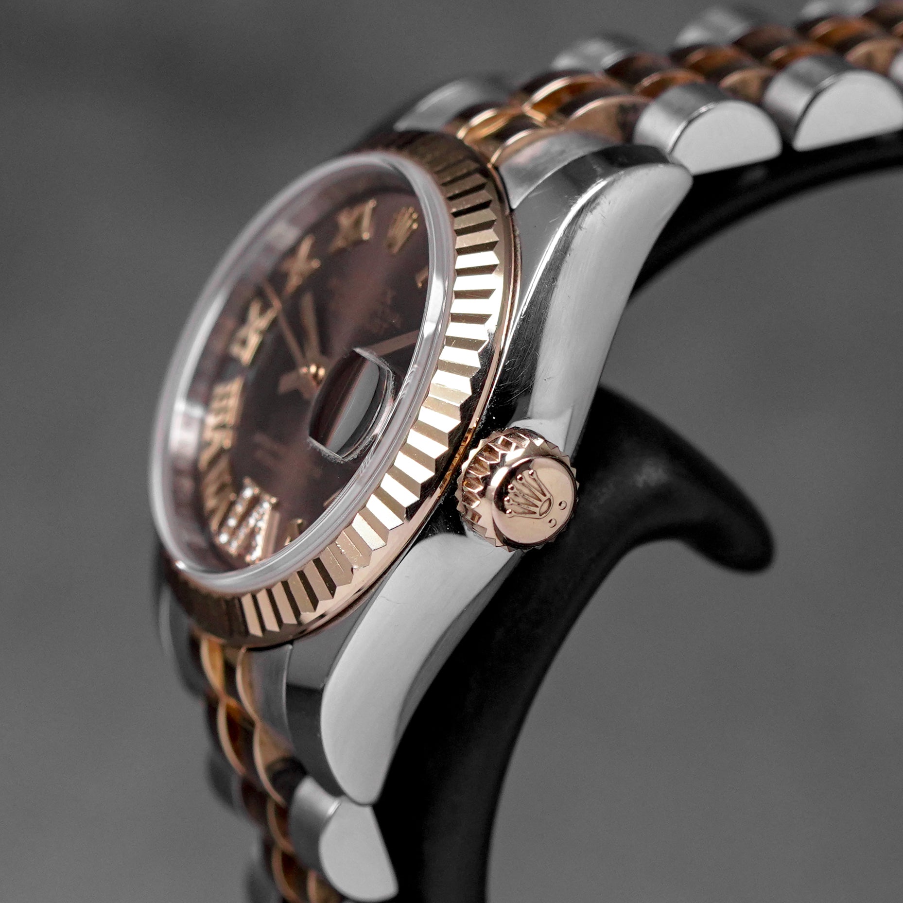 DATEJUST 26MM TWOTONE ROSEGOLD CHOCO ROMAN DIAL DIAMOND ON VI (2015)