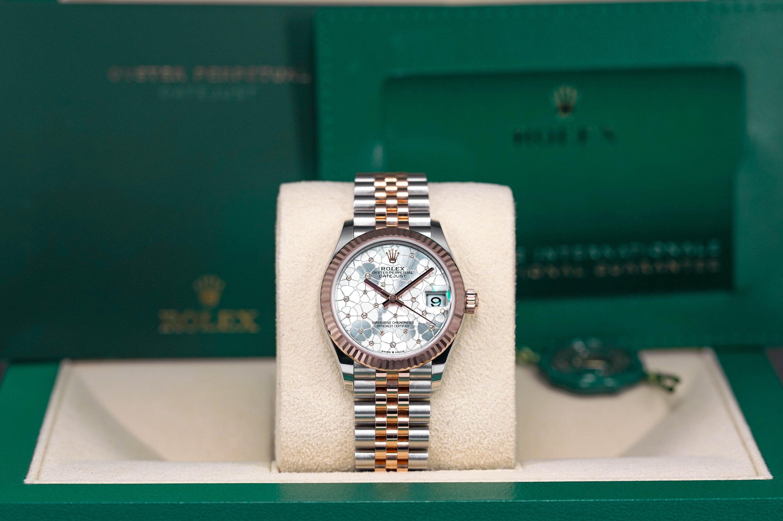 DATEJUST 31MM TWOTONE ROSEGOLD SILVER FLORAL DIAMOND (2022)