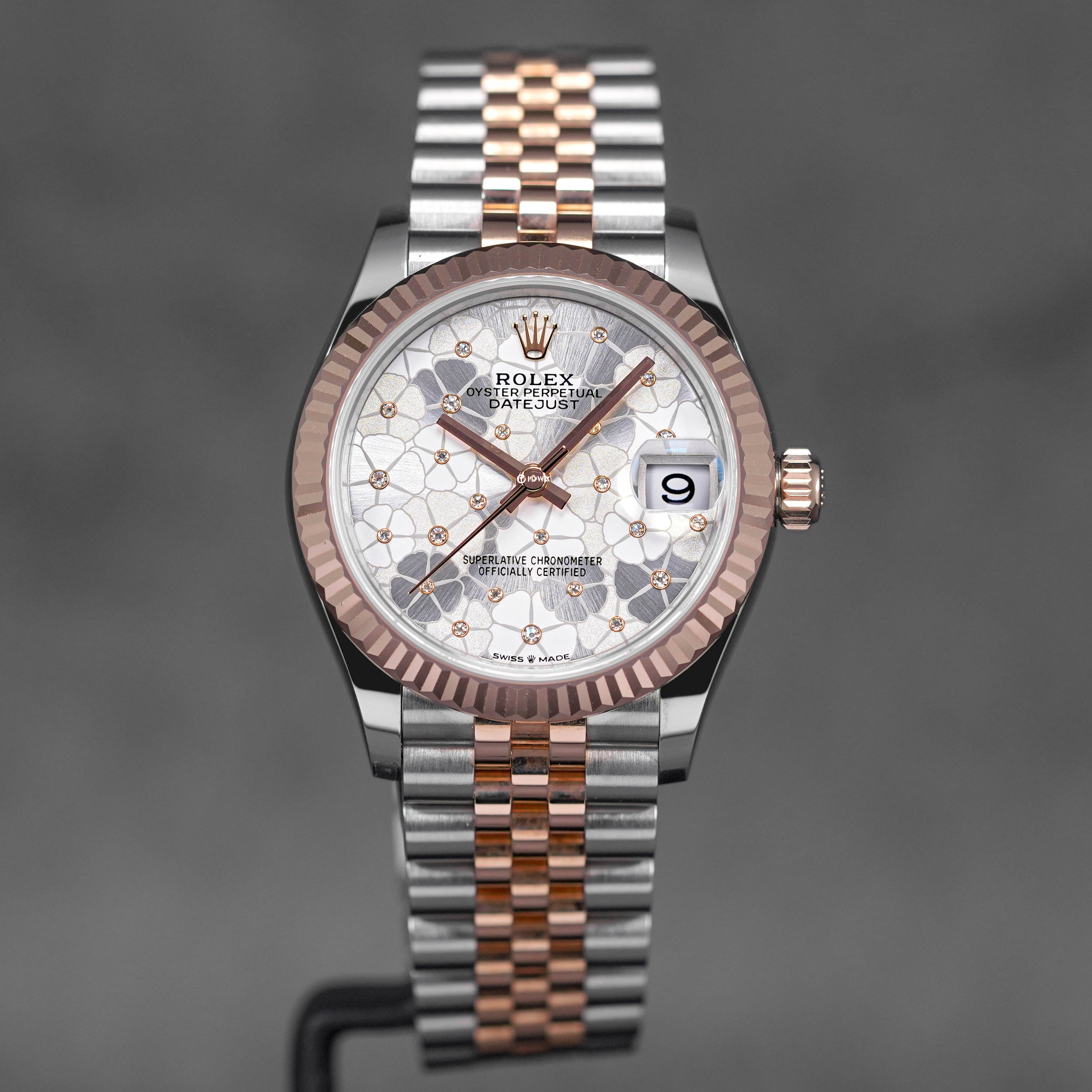 DATEJUST 31MM TWOTONE ROSEGOLD SILVER FLORAL DIAMOND (2022)