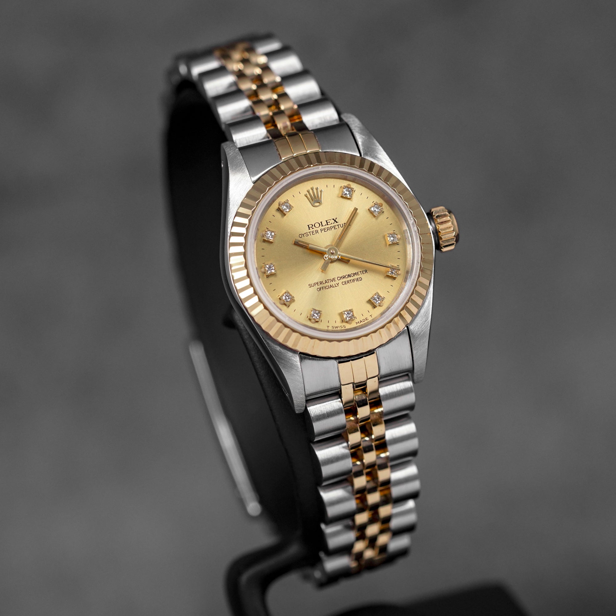 OYSTER PERPETUAL 26MM TWOTONE YELLOWGOLD CHAMPAGNE DIAMOND DIAL (1994)