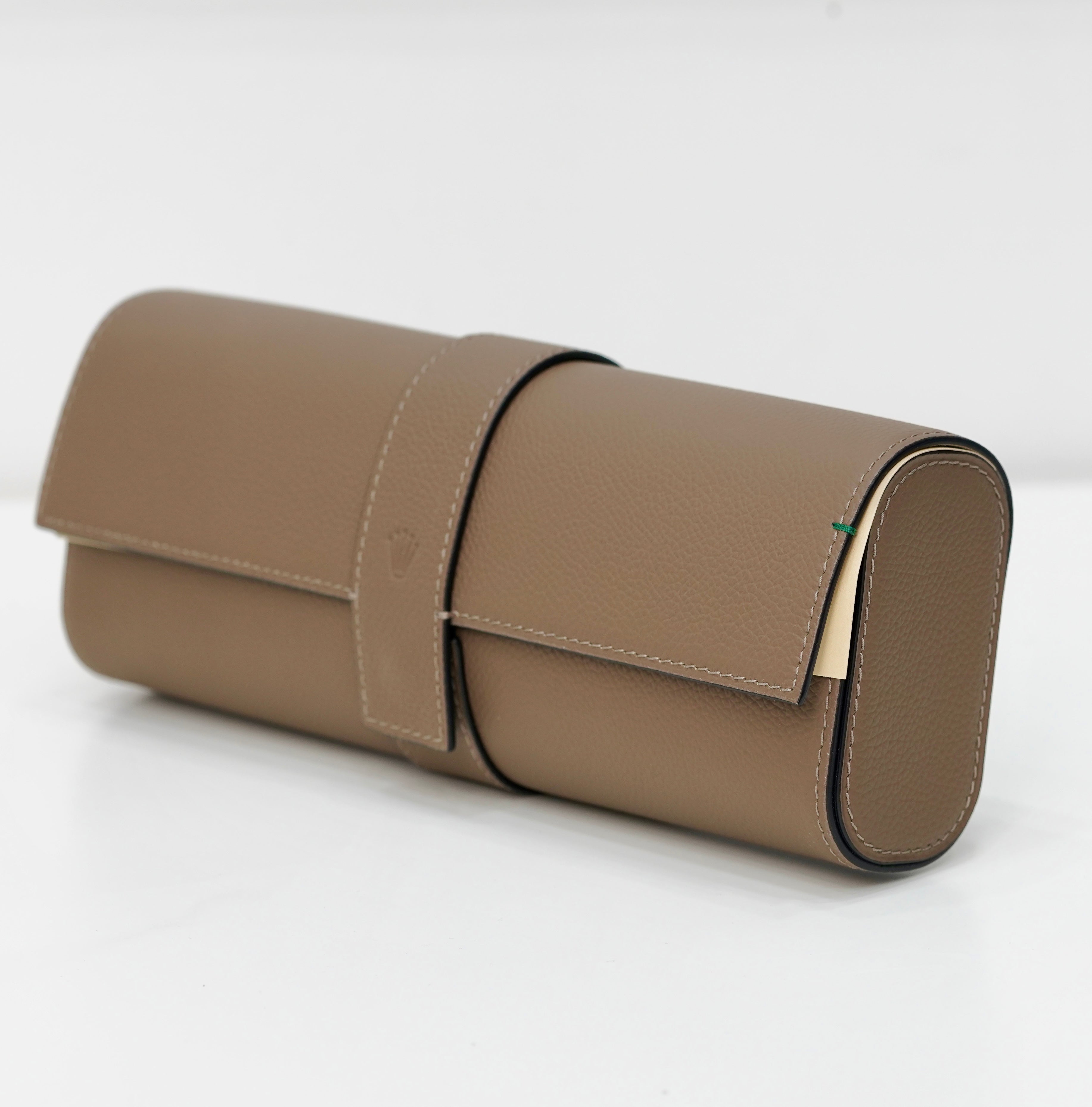 RARE LEATHER WATCH ROLL CASE TAUPE, FOR 3-4 WATCHES
