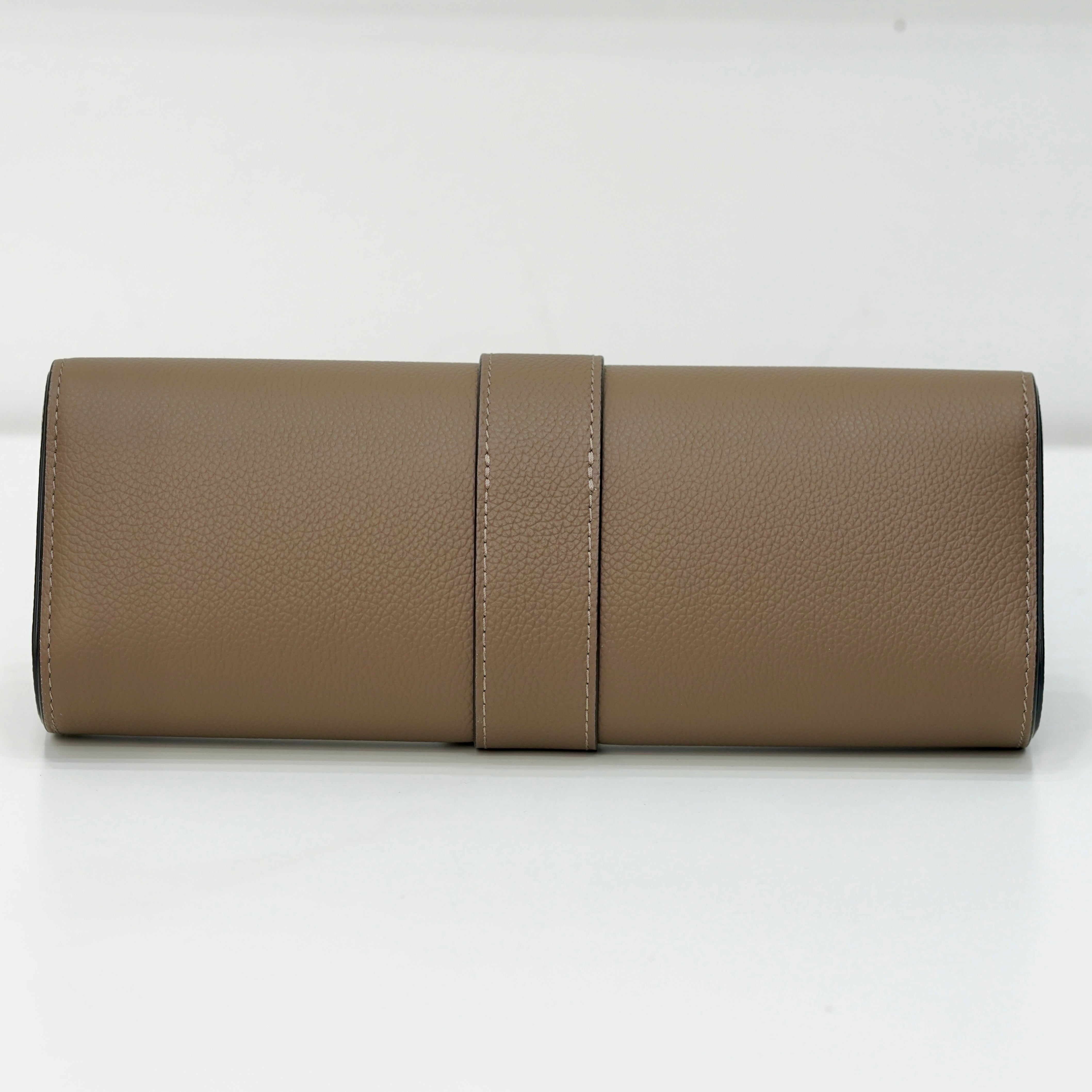 RARE LEATHER WATCH ROLL CASE TAUPE, FOR 3-4 WATCHES