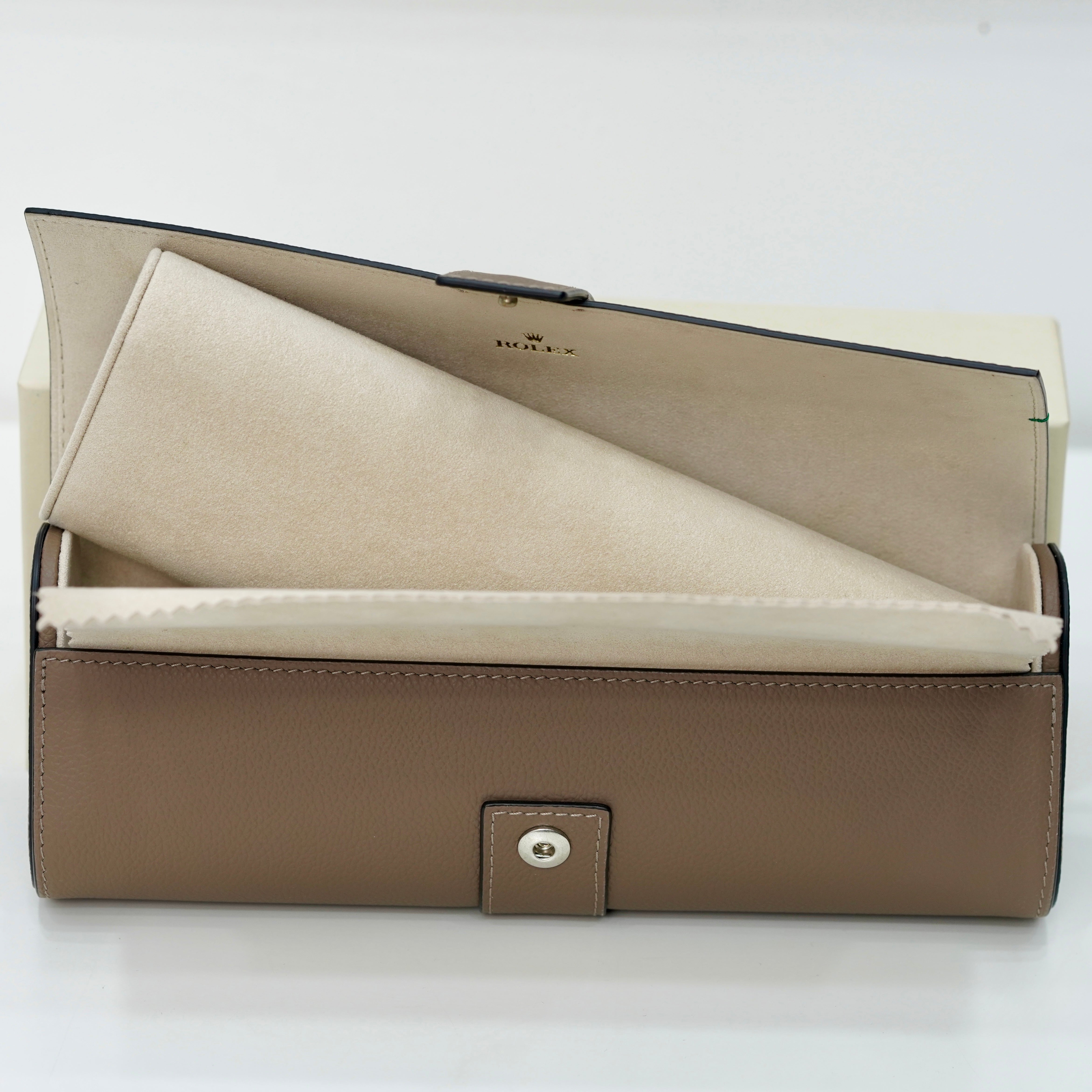 RARE LEATHER WATCH ROLL CASE TAUPE, FOR 3-4 WATCHES