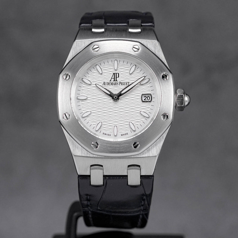 ROYAL OAK 33MM 67600ST WHITE DIAL WITH BLACK LEATHER STRAP (WATCH & BOX)