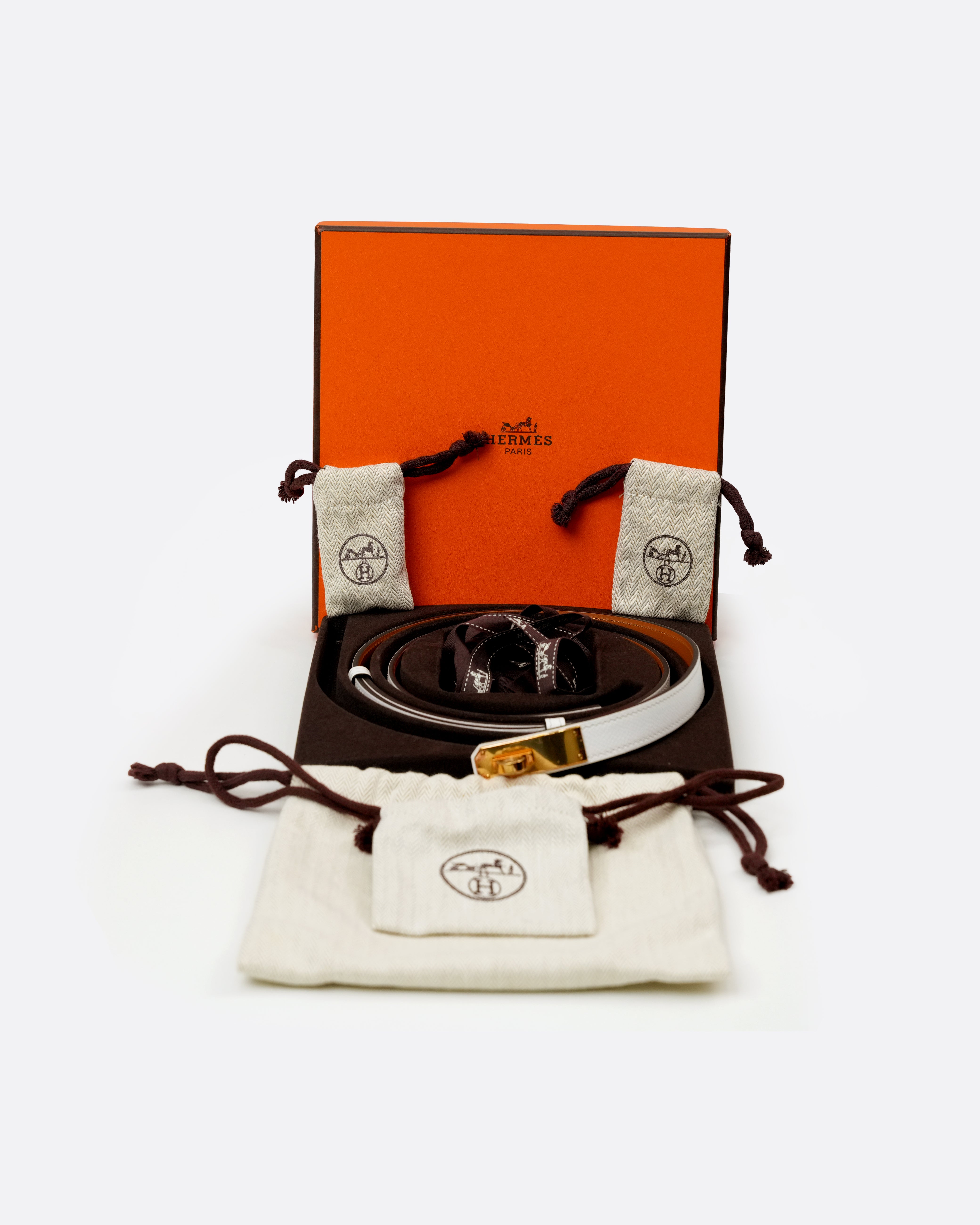 KELLY BELT WHITE EPSOM WITH GOLD HARDWARE